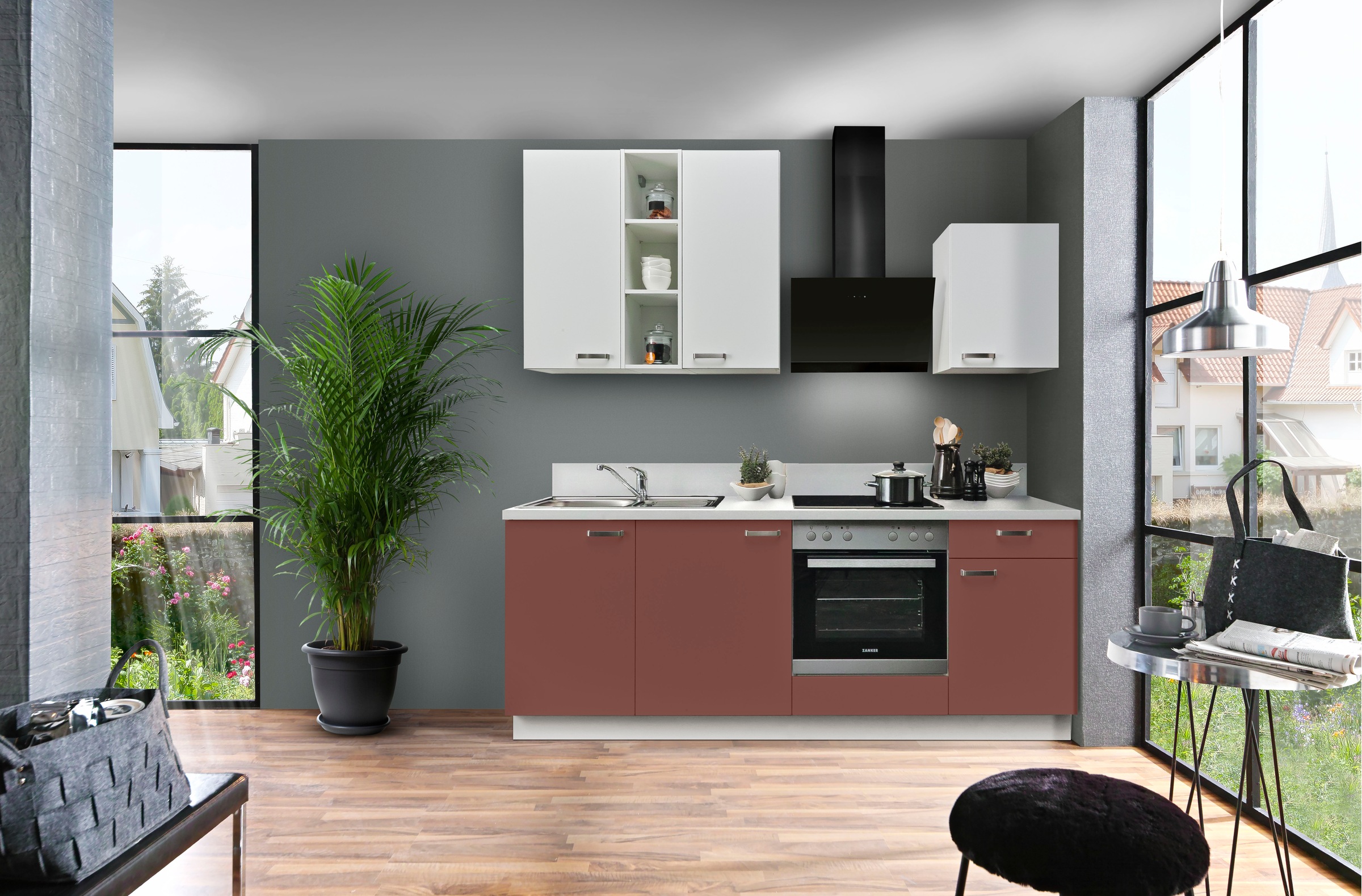 KOCHSTATION Küchenzeile »"KS-Bari", wahlw. mit E-Geräten«, Soft-Close-Funktion und Vollauszug, vormontiert, Breite 220 cm
