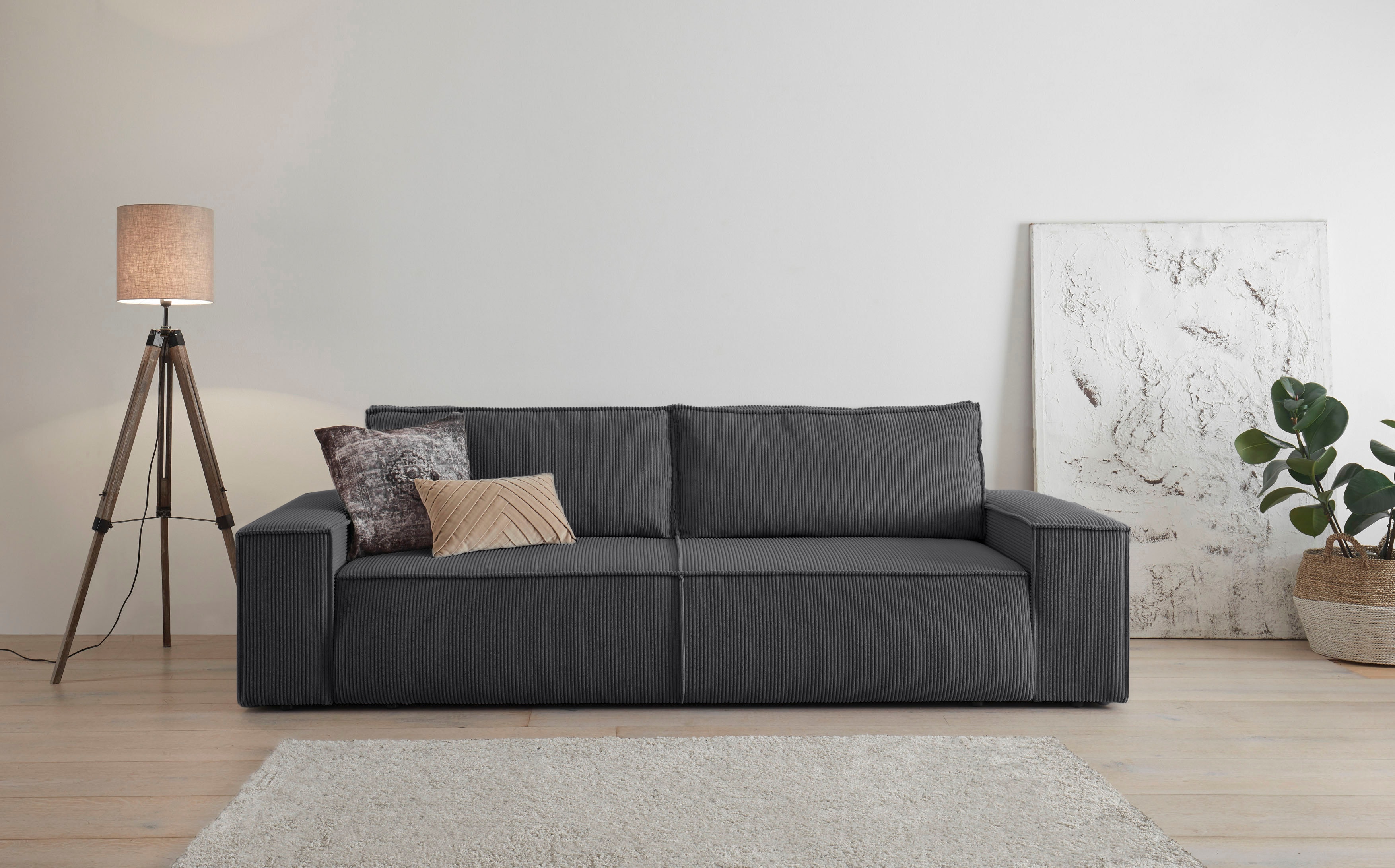 OTTO home 3-Sitzer "SHERWOOD Cord Schlafsofa (257cm)" Schlaffunktion mit Bettkasten (ca. 136/200cm)