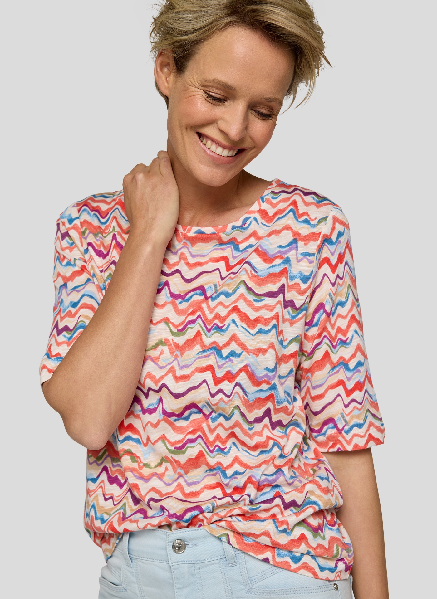Rabe Rundhalsshirt, mit grafischem Muster