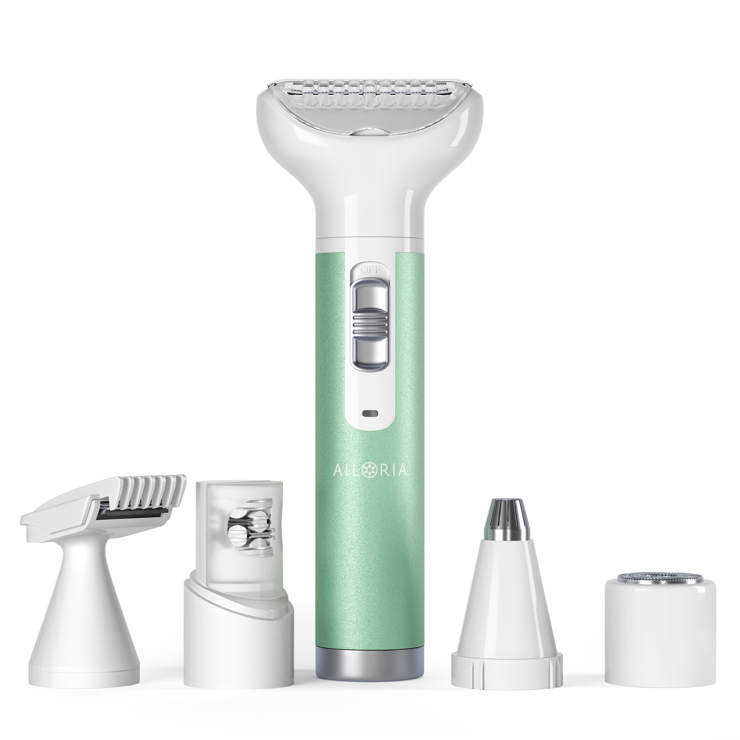 AILORIA Elektrorasierer "Rasierer mit verschiedenen Aufsätzen USB Evapore Epiluxe", grün, Elektrorasierer