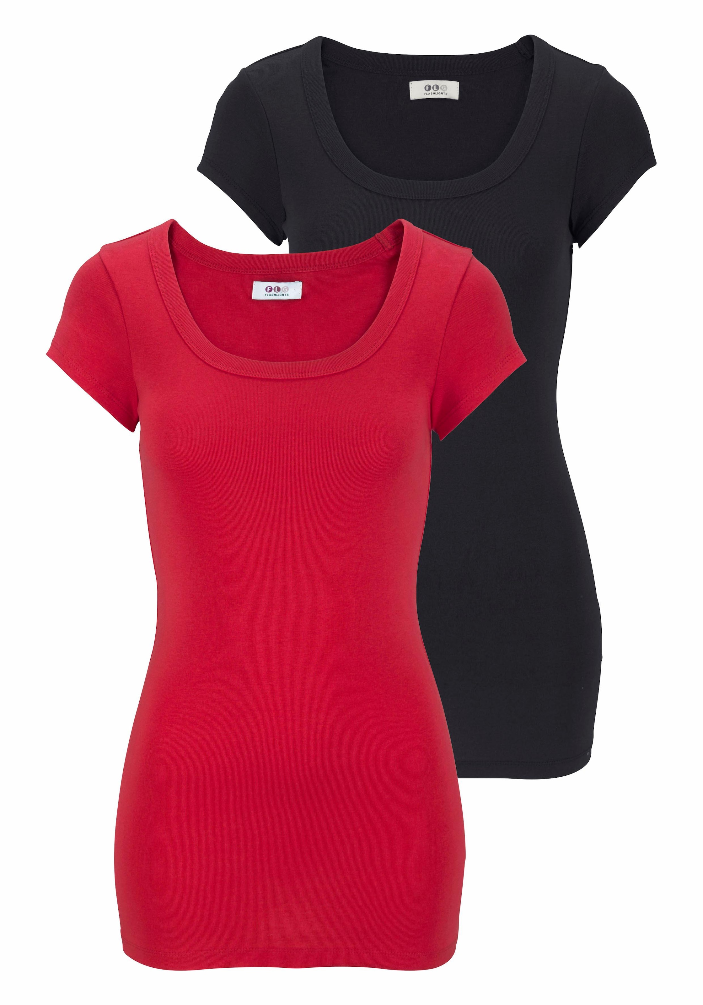 Flashlights T-Shirt, 2er-Packer Packung, figurbetonter Schnitt, unifarben, günstig online kaufen