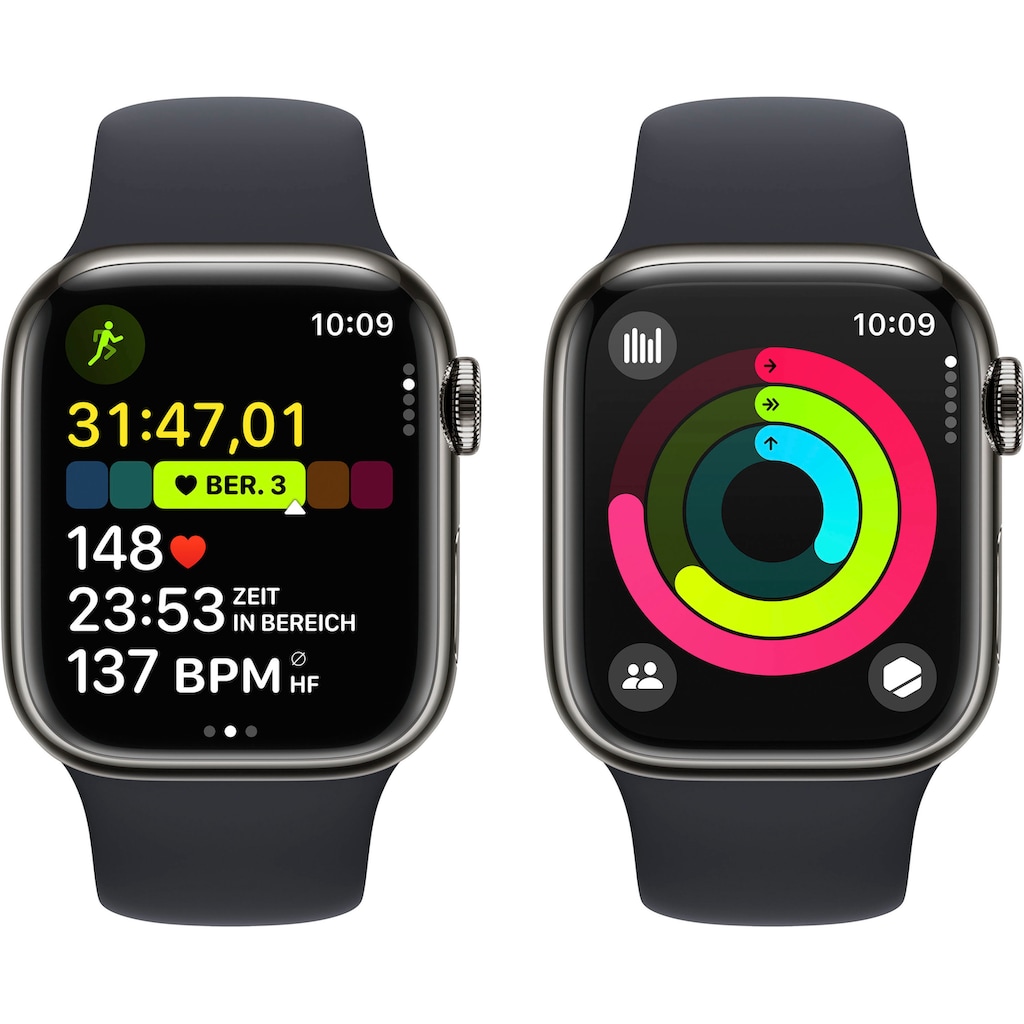 Apple Smartwatch »Watch Series 9 GPS + Cellular 41mm Edelstahl S/M«, (Watch OS 10)