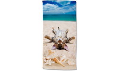 done.® Strandtuch »Hello Summer«, (1 St.), gemustert, mit Reisverschluss- Tasche für Wertgegenstände auf Rechnung | BAUR