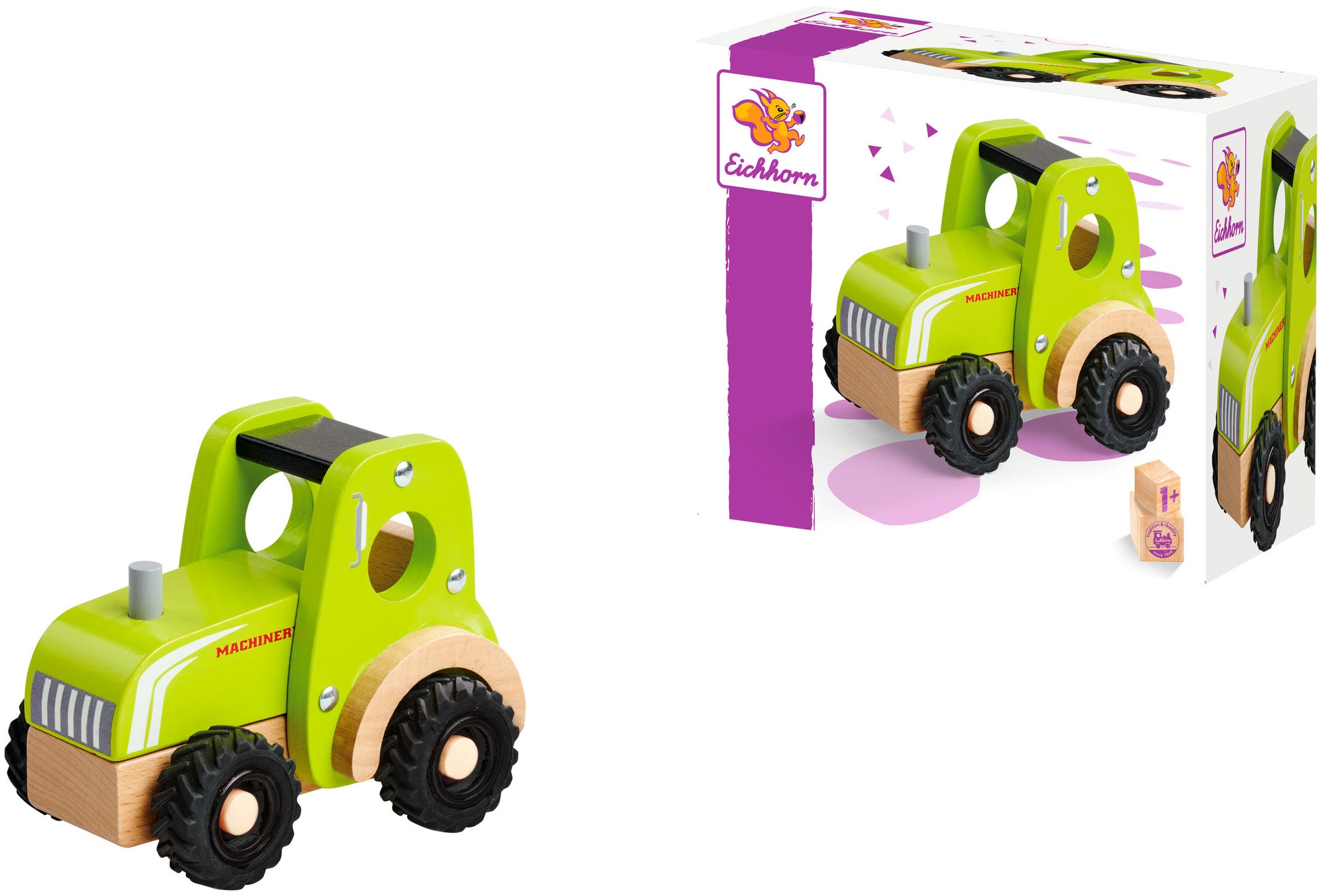 EICHHORN Kinder Spielzeug-Traktor, grün, Holz, T:15cm, Spielzeugfahrzeuge, aus Holz