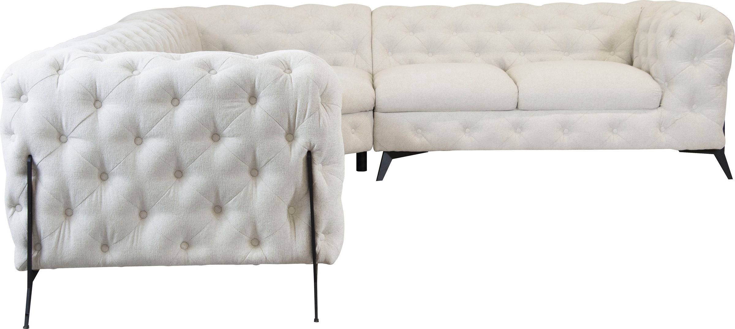 Leonique Chesterfield-Sofa »Amaury L-Form«, großes Ecksofa, Chesterfield-Optik, Breite 323 cm, Fußfarbe wählbar