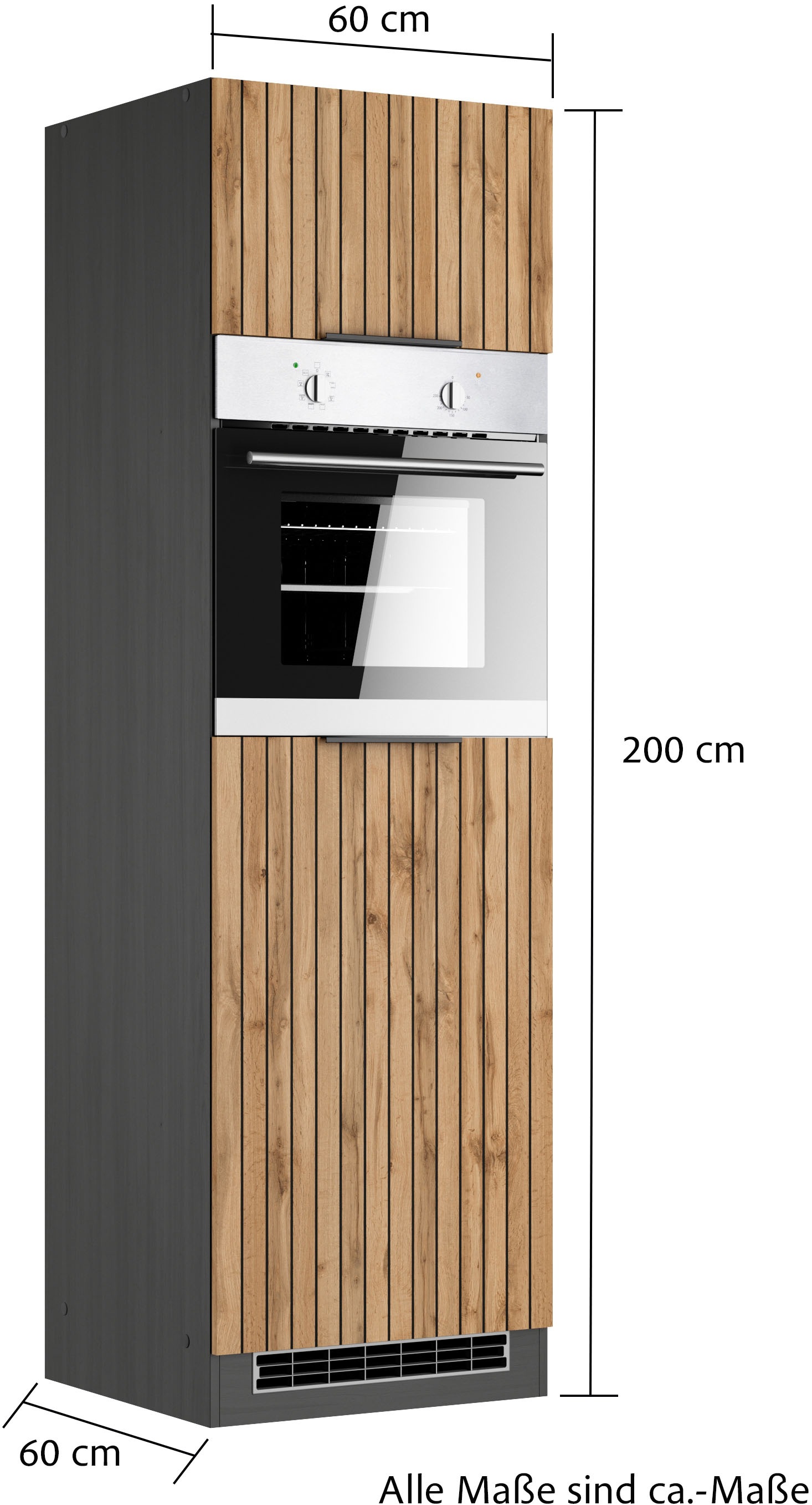 KOCHSTATION Kühlumbauschrank »KS-Lagos«, Breite/Höhe 60/200 cm, mit 2 Türen und 1 offenen Nische
