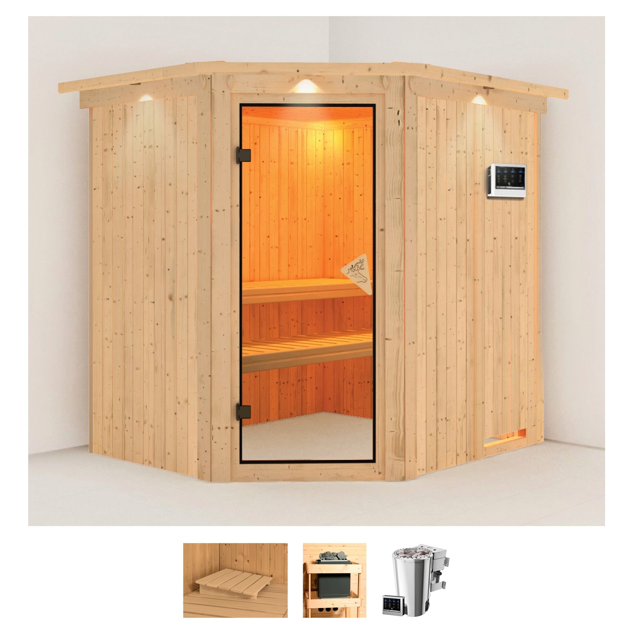 Karibu Sauna "Laila" Set, Ofen 3,6 kW Bio-Ofen externe Strg. easy