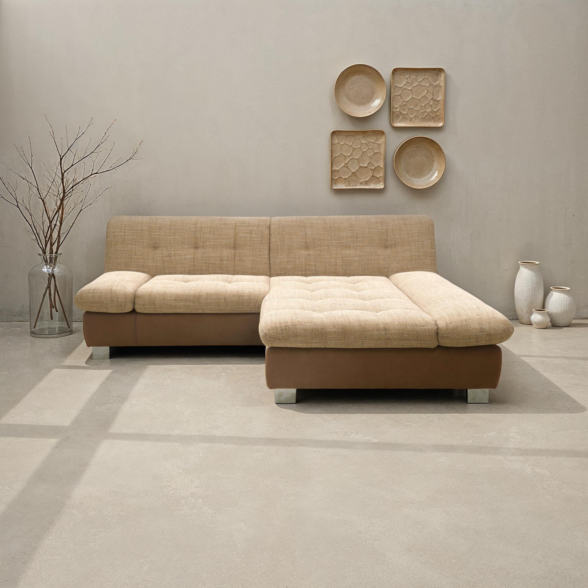DOMO collection Ecksofa »100031 kompakte Stellmaße, komfortabel und bequem, L-Form«, wahlweise mit Bettfunktion und Armteilverstellung. Breite 234cm
