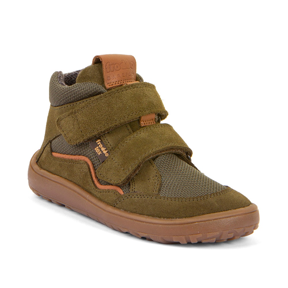 FRODDO Kinder Barfußschuh "BAREFOOT TEX AUTUMN", Gr. 35, grün, Textil, Veloursleder, Schuhe, Klettschuh, Winterstiefel mit TEX-Membrane