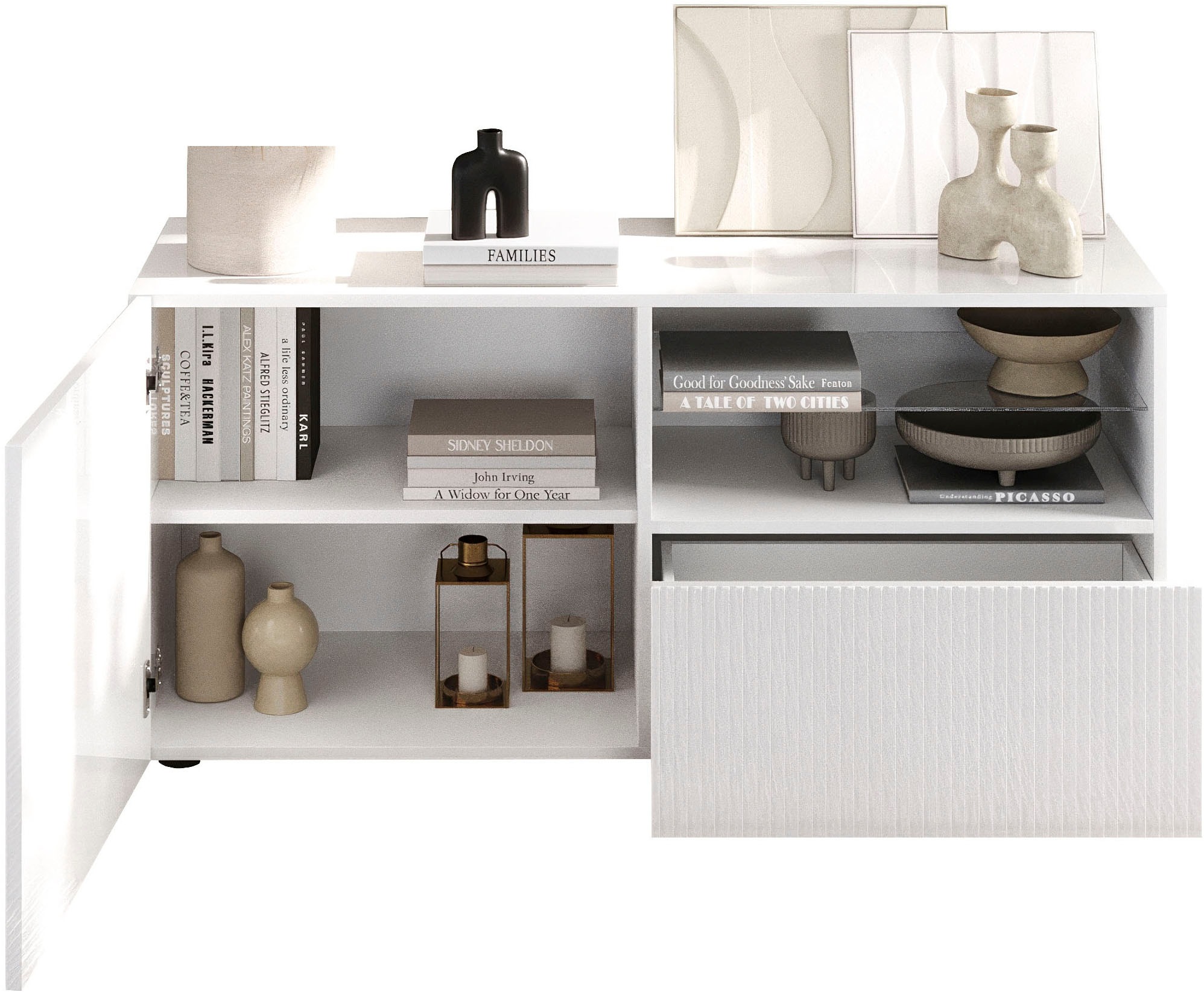 Thumbnail - Home affaire Lowboard "Rio Breite 120 cm, TV-Board 1 Tür u. 1 Schubkasten, TV-Schrank" geriffelte MDF-Fronten, modern u....