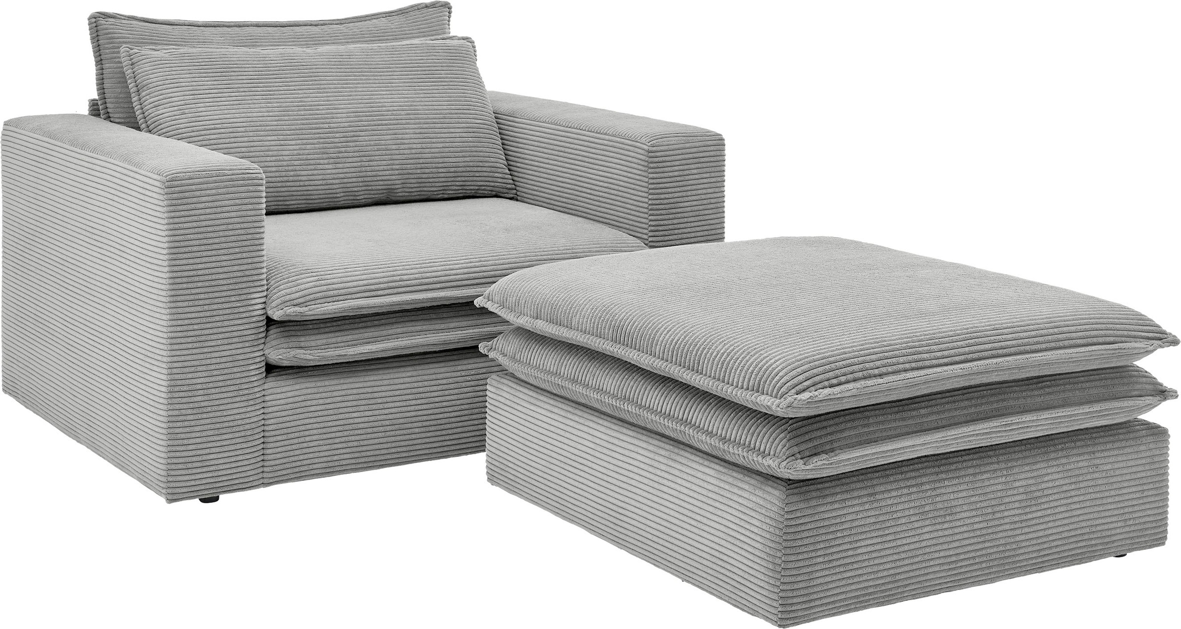 Thumbnail - Home affaire Sitzgruppe "PIAGGE" 2 Stk. tlg. Hochwertiger Cord, Loveseat und Loveseat-Hocker im Set