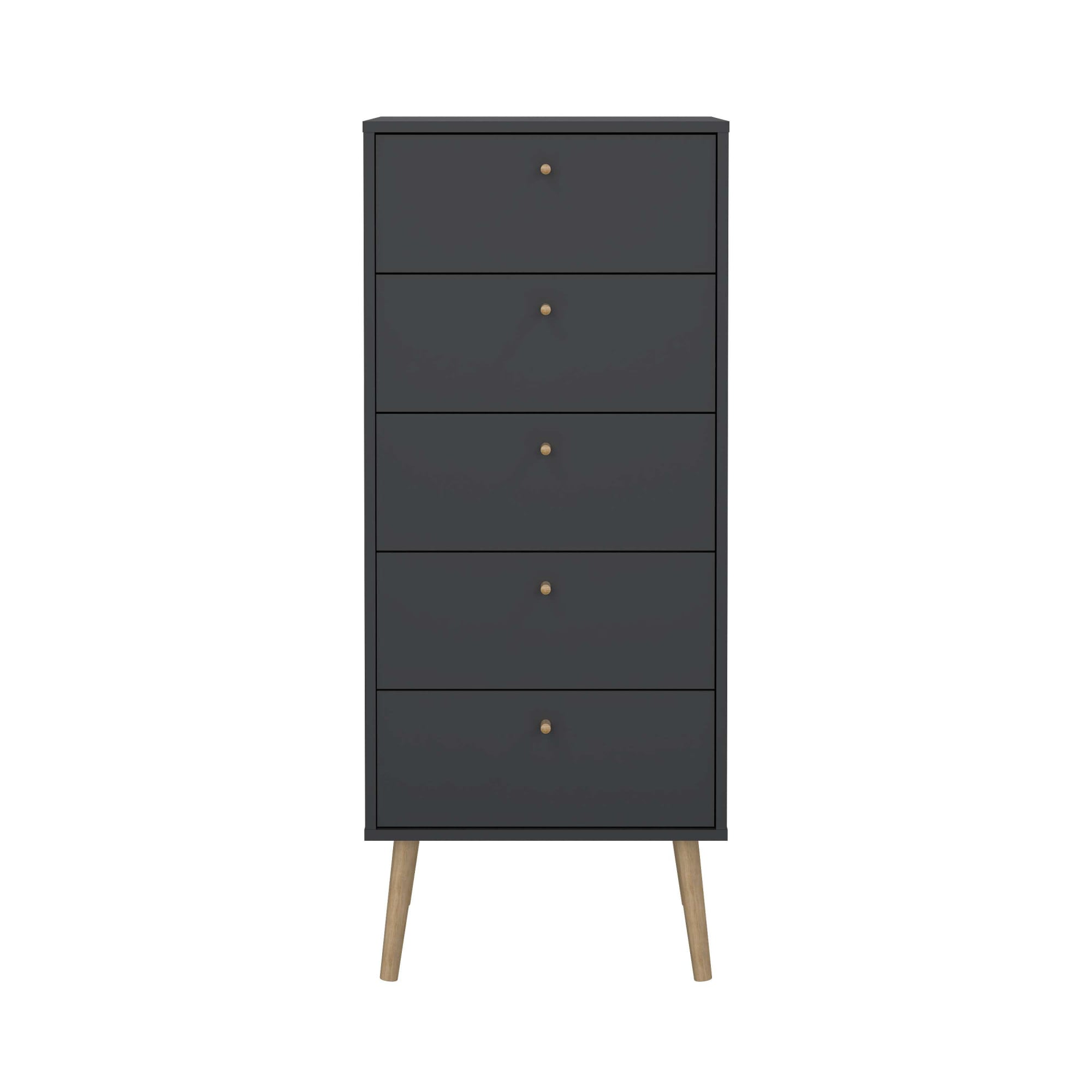 andas Highboard »Bodo, Hochkommode, Aufbewahrung, Stauraum«, mit 5 Schubladen, Beine und Griffe aus Echtholz, Breite 50 cm