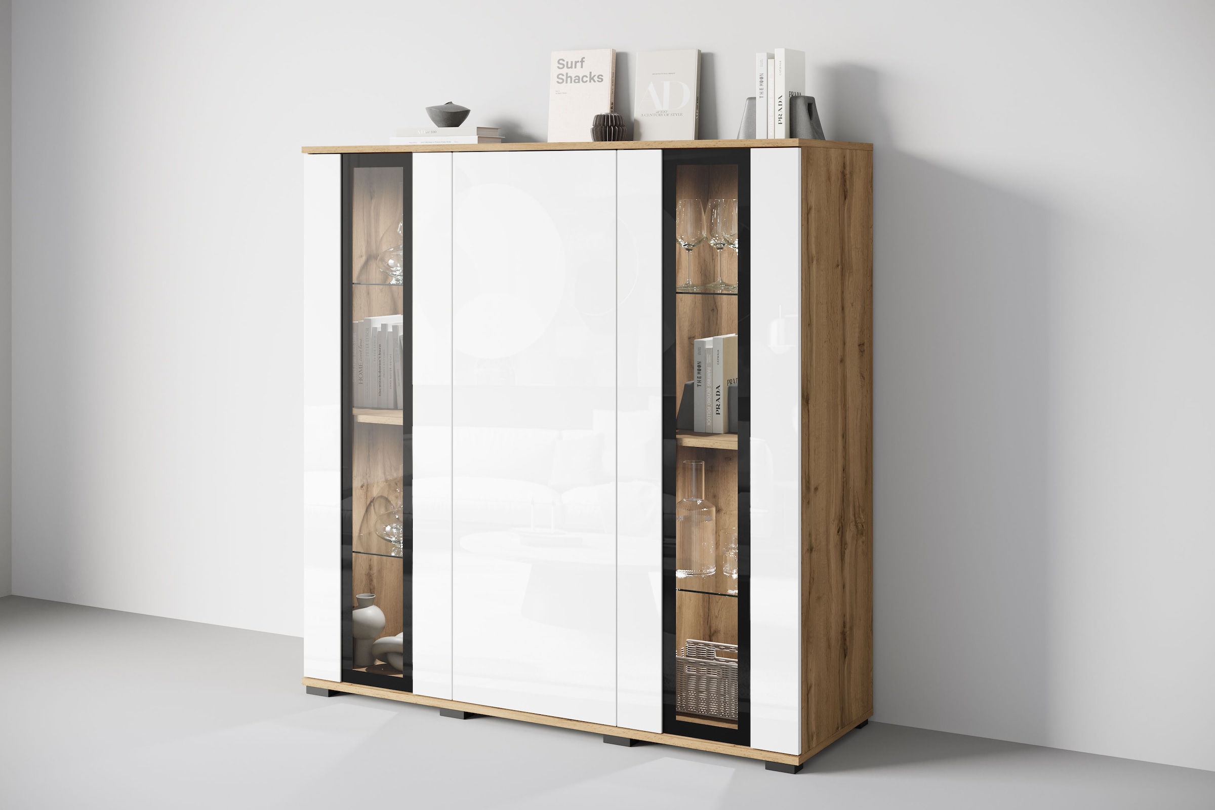 INOSIGN Highboard "Caro, modernes Design mit Glaseinsätzen, Breite 120 cm", günstig online kaufen