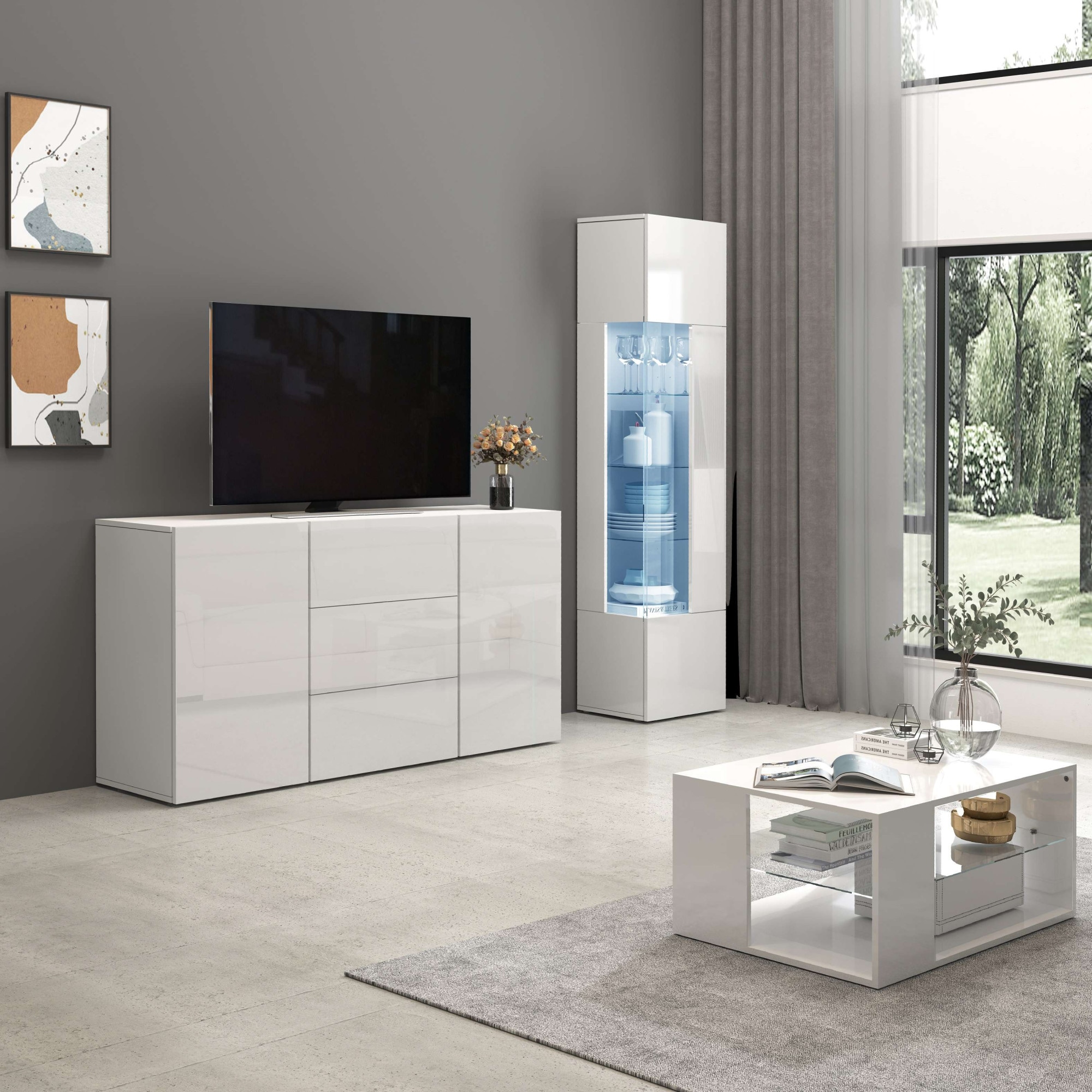 INOSIGN Couchtisch »Egypt Couchtisch,Sofatisch«, (1 St.), Aus glänzend weiß lack. Holz, mit Glasablage,rechteckig,Breite 90 cm
