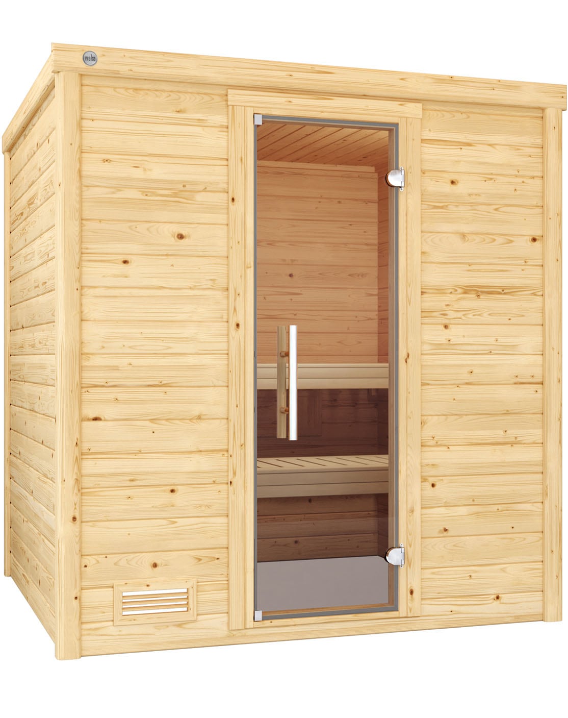 WEKA Sauna "Massivholzsauna BERGEN 2", Saunaofen, integrierte Steuerung, 5,4 kW, beige, Saunen, Blockbohlen, moderne Ganzglastür