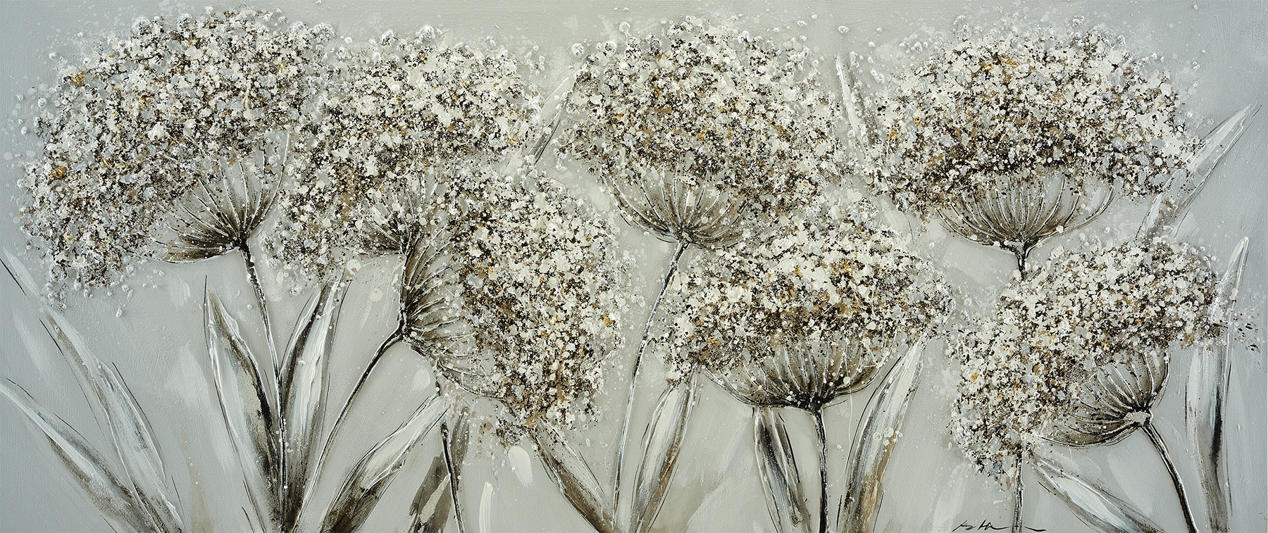 Bönninghoff Ölgemälde "handarbeit PUSTEBLUMEN XXL 60x140 cm – Wandbild Kunst Deko" Blumen Blumenbilder Natur handgefertigt, jedes Bild ein Unikat