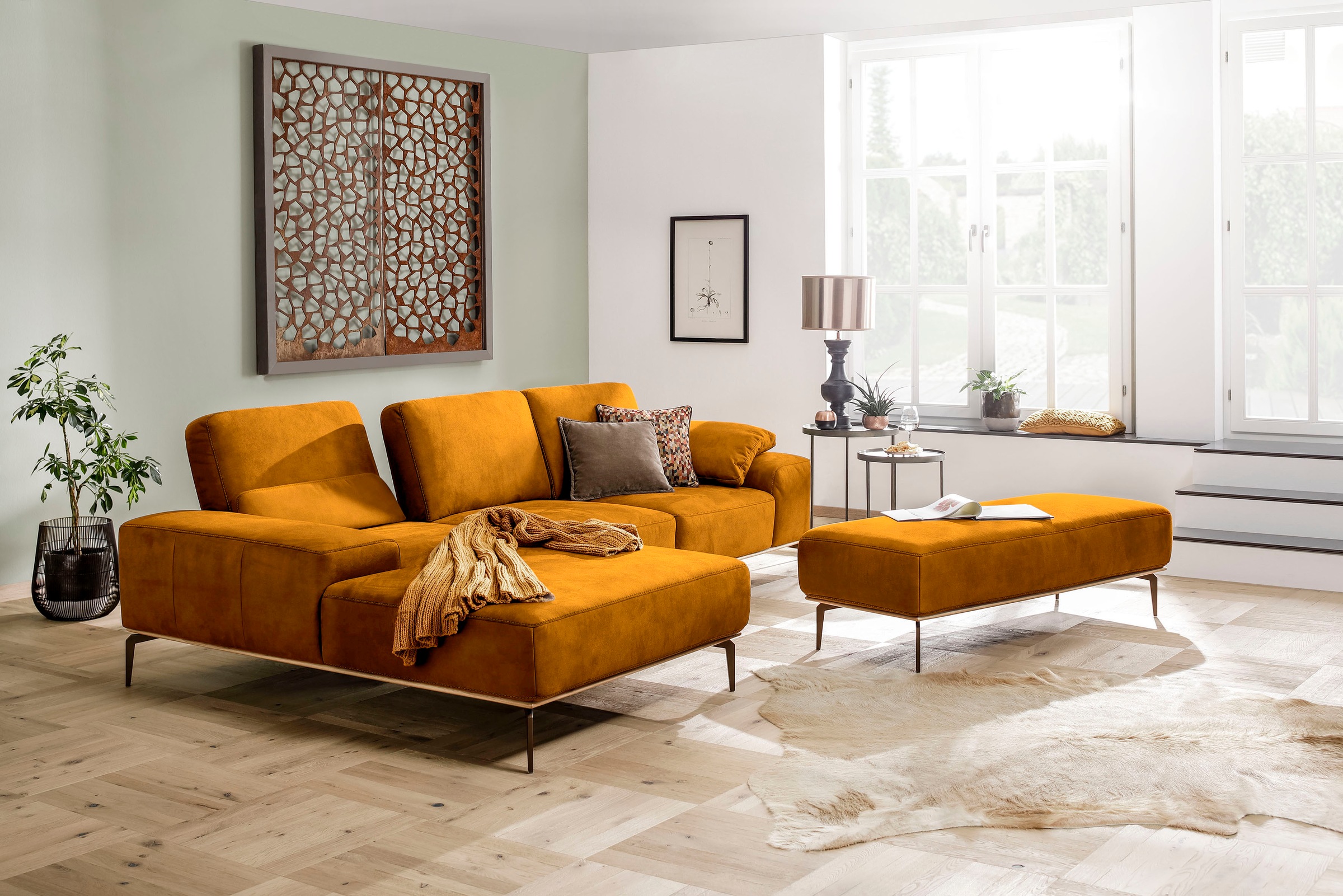 Sofakissen W.SCHILLIG "run", gelb (brandy s37), B:62cm H:20cm T:8cm, Stoff S37 (100% Polyester);ROHLEDER Chenille-Flachgewebe Q2 W77 (68% Polyacryl, 32% Polyester);Stoff S37 (100% Polyester), Polsterauflagen, Sofakissen, Nierenkissen, Breite 62 cm 3
