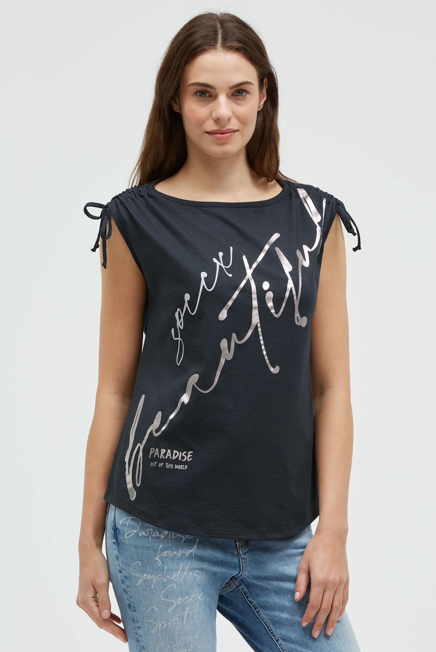 SOCCX Rundhalsshirt mit Ausbrenner-Effekten