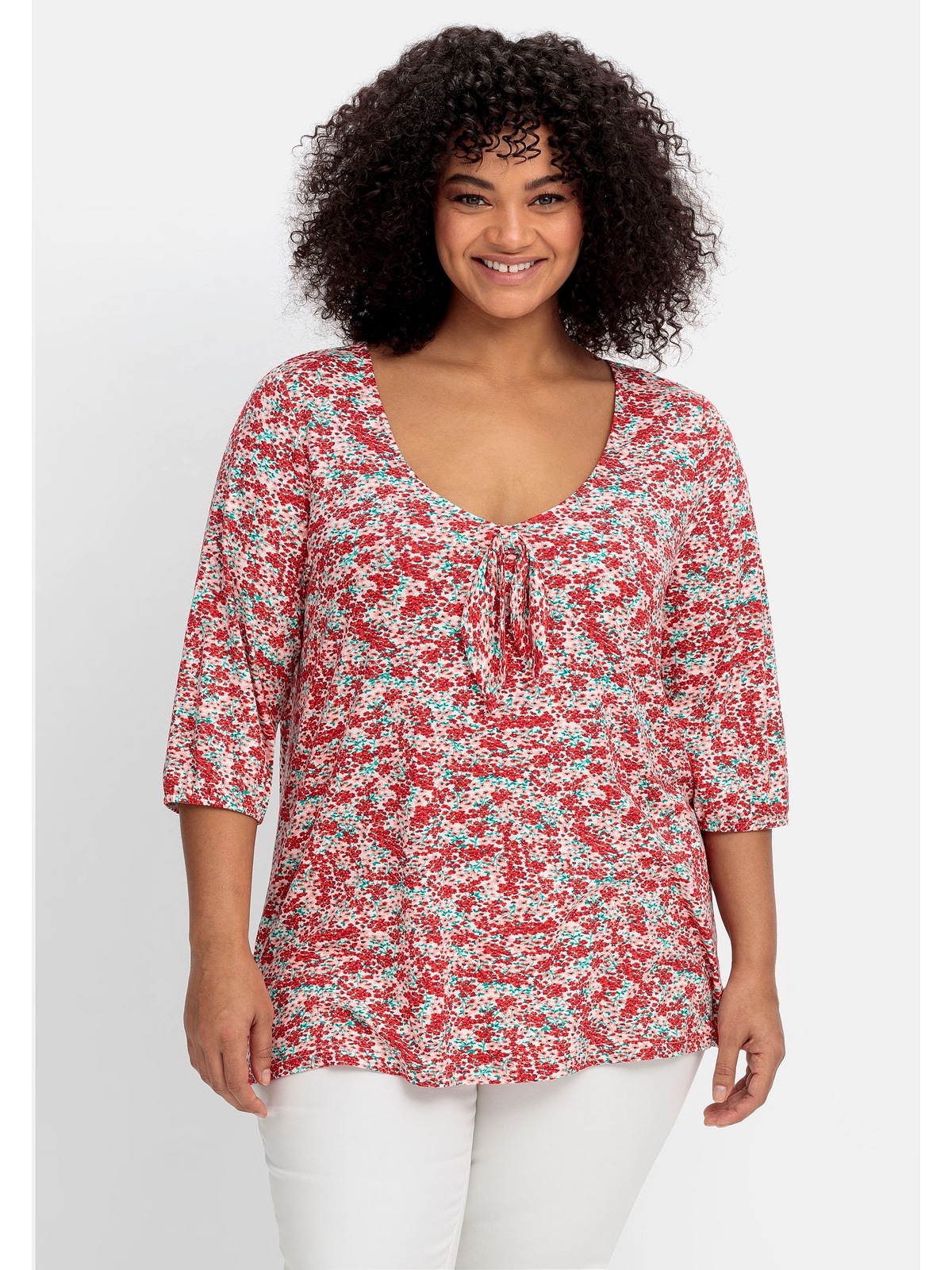 sheego by Joe Browns T-Shirt tiefem Allover-Blumendruck mit bestellen und BAUR Größen«, | Ausschnitt online »Große