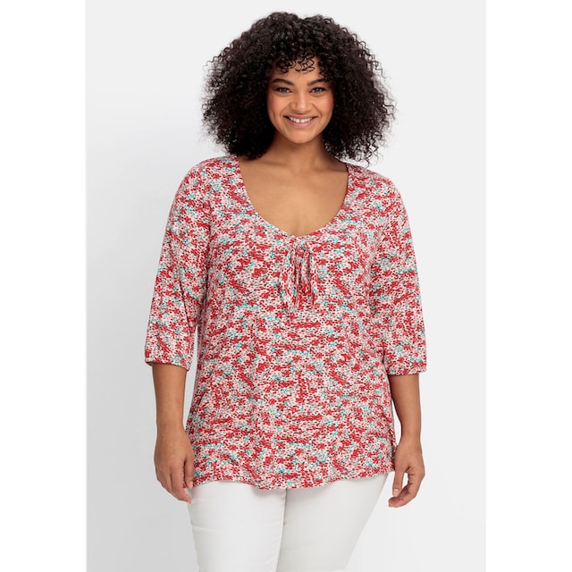 sheego by Joe Browns T-Shirt »Große Größen«, mit Allover-Blumendruck und  tiefem Ausschnitt online bestellen | BAUR