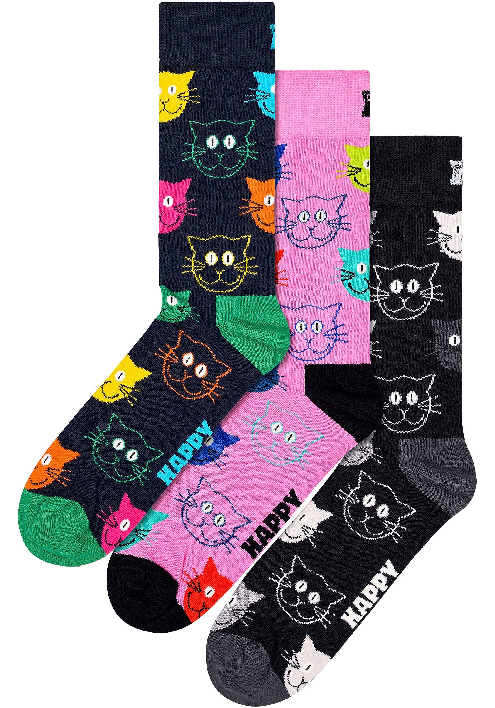 Happy Socks Gift ▷ Paar), »3-Pack BAUR Socks Mixed 3 Socken Katzen-Motive | Cat für Set«, (Packung