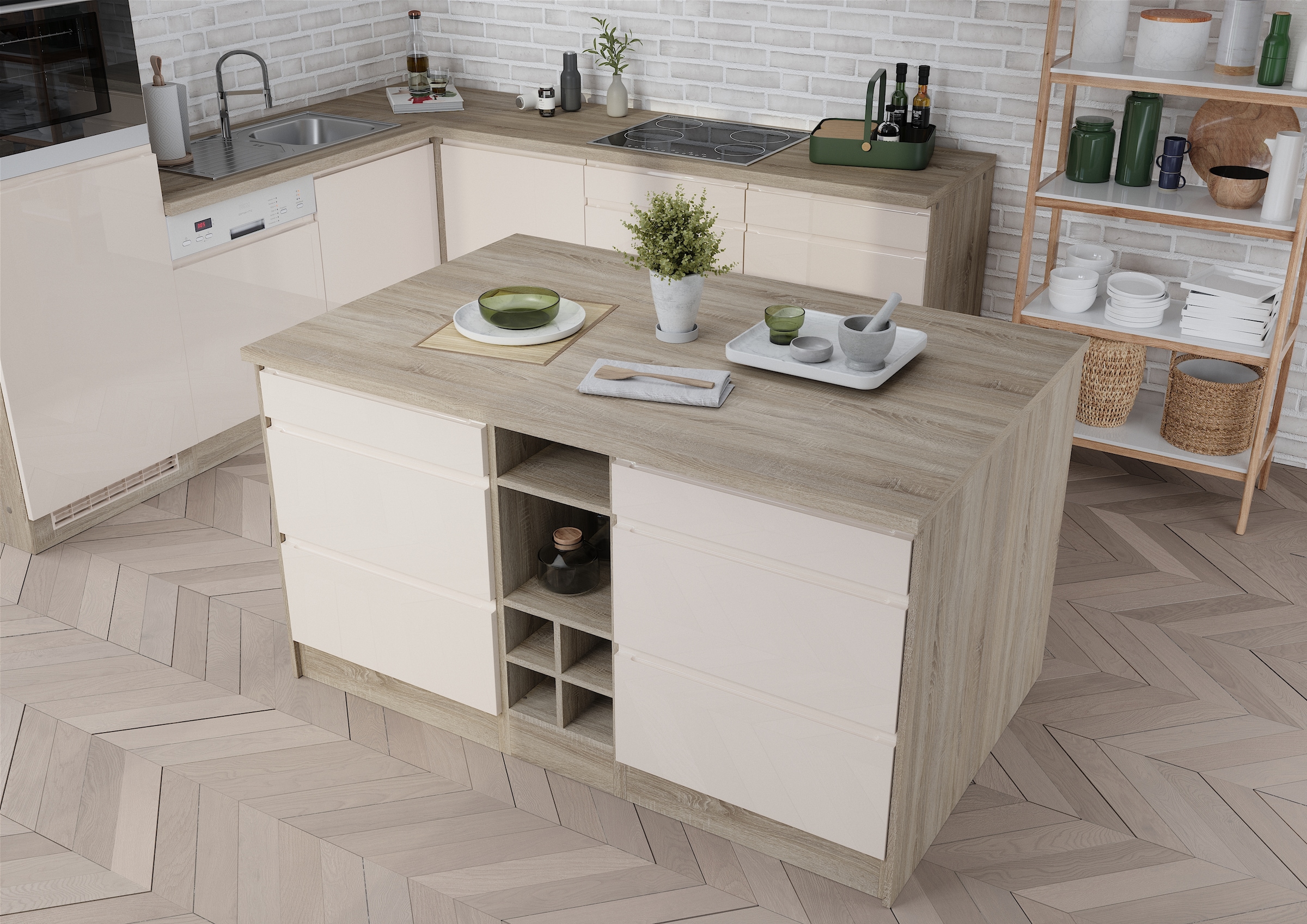 KOCHSTATION Kücheninsel "KS-Virginia" Breite 153 cm, MDF-Fronten, Flaschenr günstig online kaufen