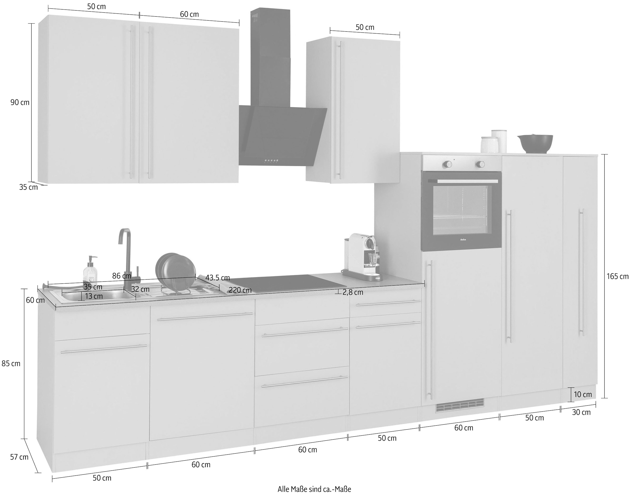 wiho Küchen Küchenzeile »Chicago«, mit E-Geräten, Breite 360 cm