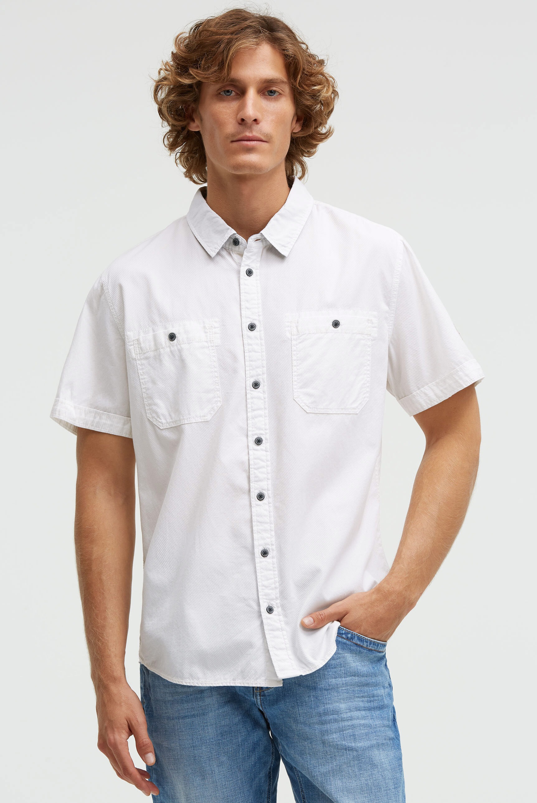Kurzarmhemd CAMP DAVID, Herren, Gr. XL, Normalgrößen, weiß, Web, Material: 100% Baumwolle, Strukturmuster, regular fit normal, gerader Abschluss, Hemden, mit Brusttaschen