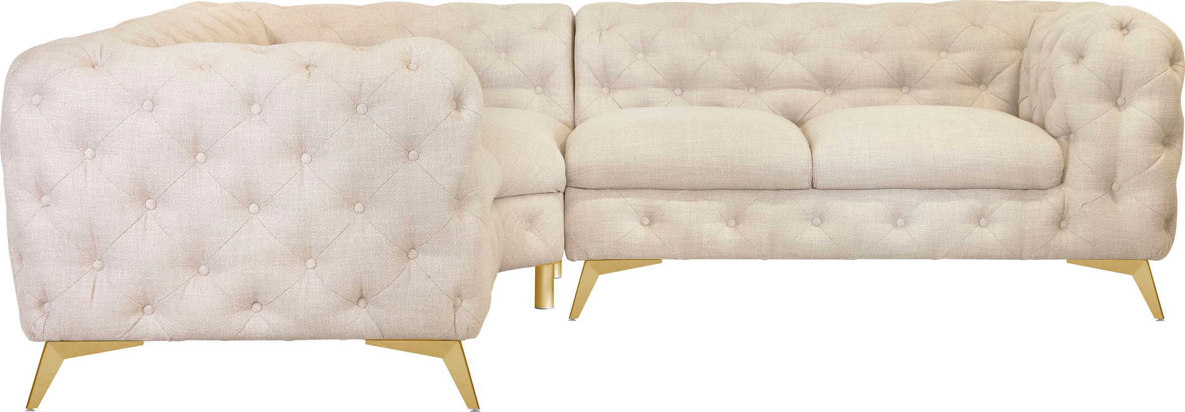 Leonique Chesterfield-Sofa »Ecksofa GLYNIS L-Form mit Wellenunterfederung, Maße B/T/H 264/264/75cm«, aufwändige Knopfheftung, moderne Chesterfield Optik, Fußfarbe wählbar