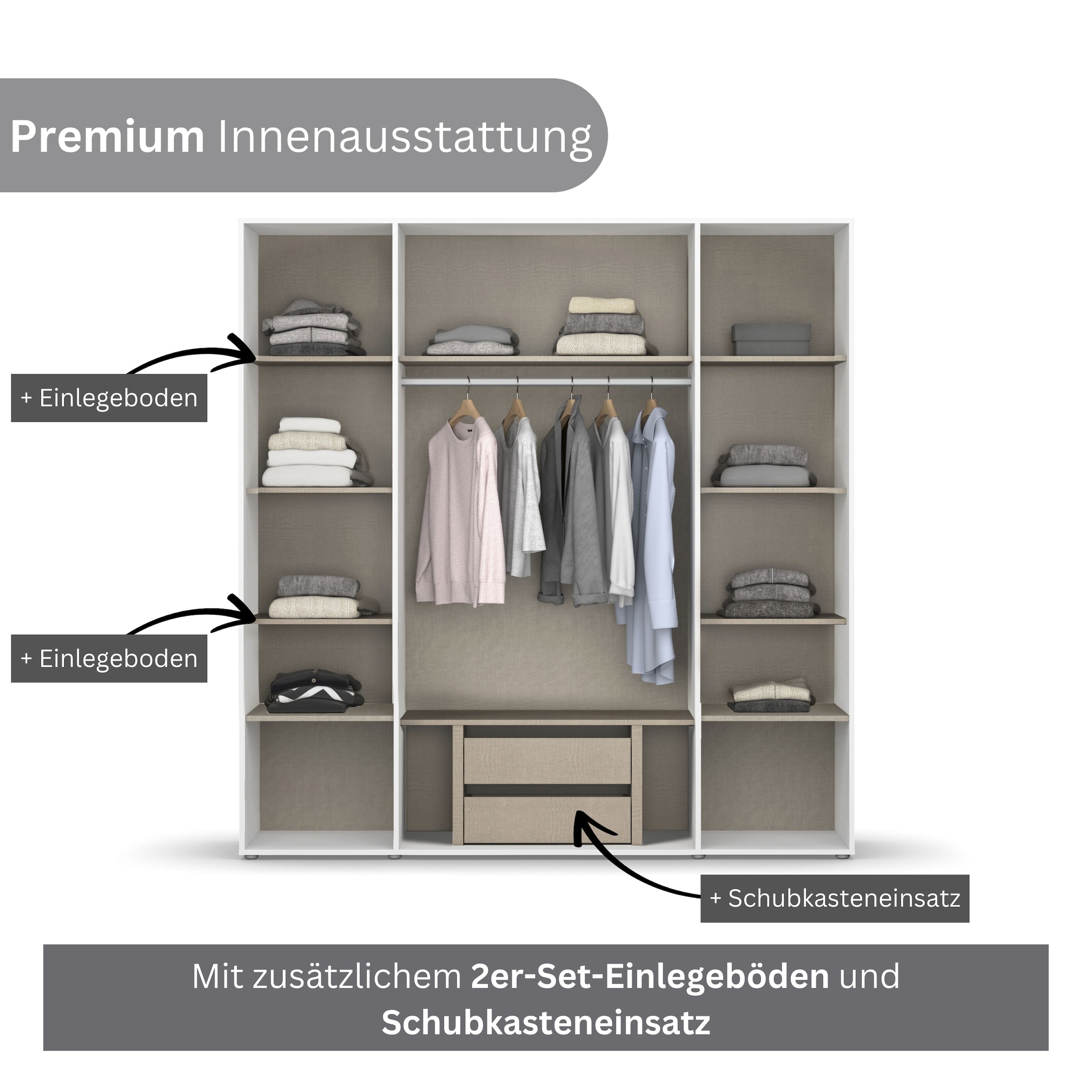 rauch Drehtürenschrank »Kleiderschrank Schrank Garderobe Wäscheschrank NARAI mit Spiegel«, (in 3 verschiedenen Ausstattungen BASIC/CLASSIC/PREMIUM), Griffausfräsungen für eine grifflose Optik TOPSELLER MADE IN GERMANY