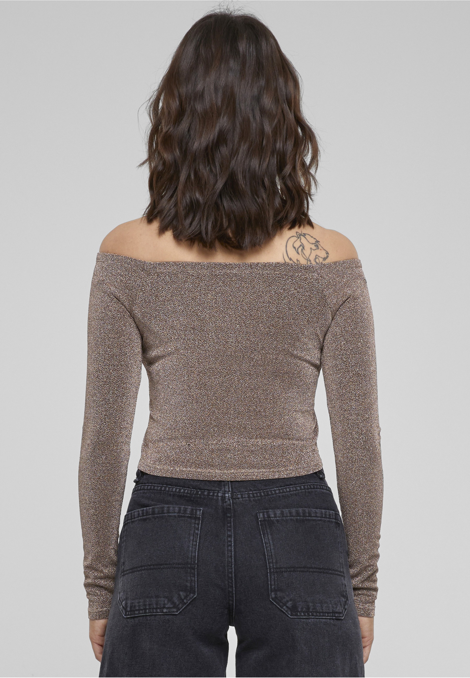 URBAN CLASSICS Longsleeve »Urban Classics Damen Ladies Off Shoulder Glitter Longsleeve« 1 Stk.