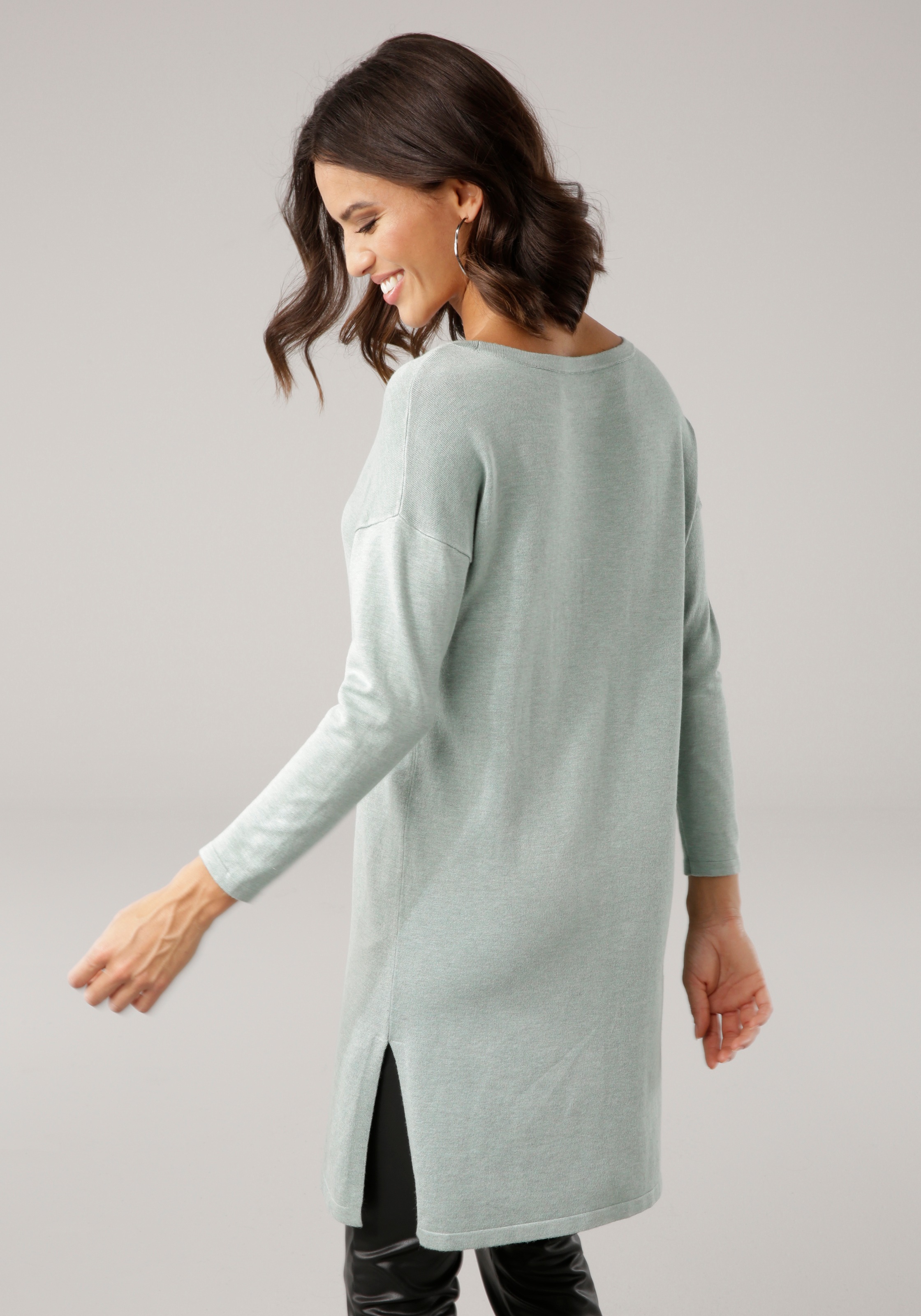 Laura Scott Longpullover mit U-Boot Ausschnitt und seitlichem Schlitz günstig online kaufen