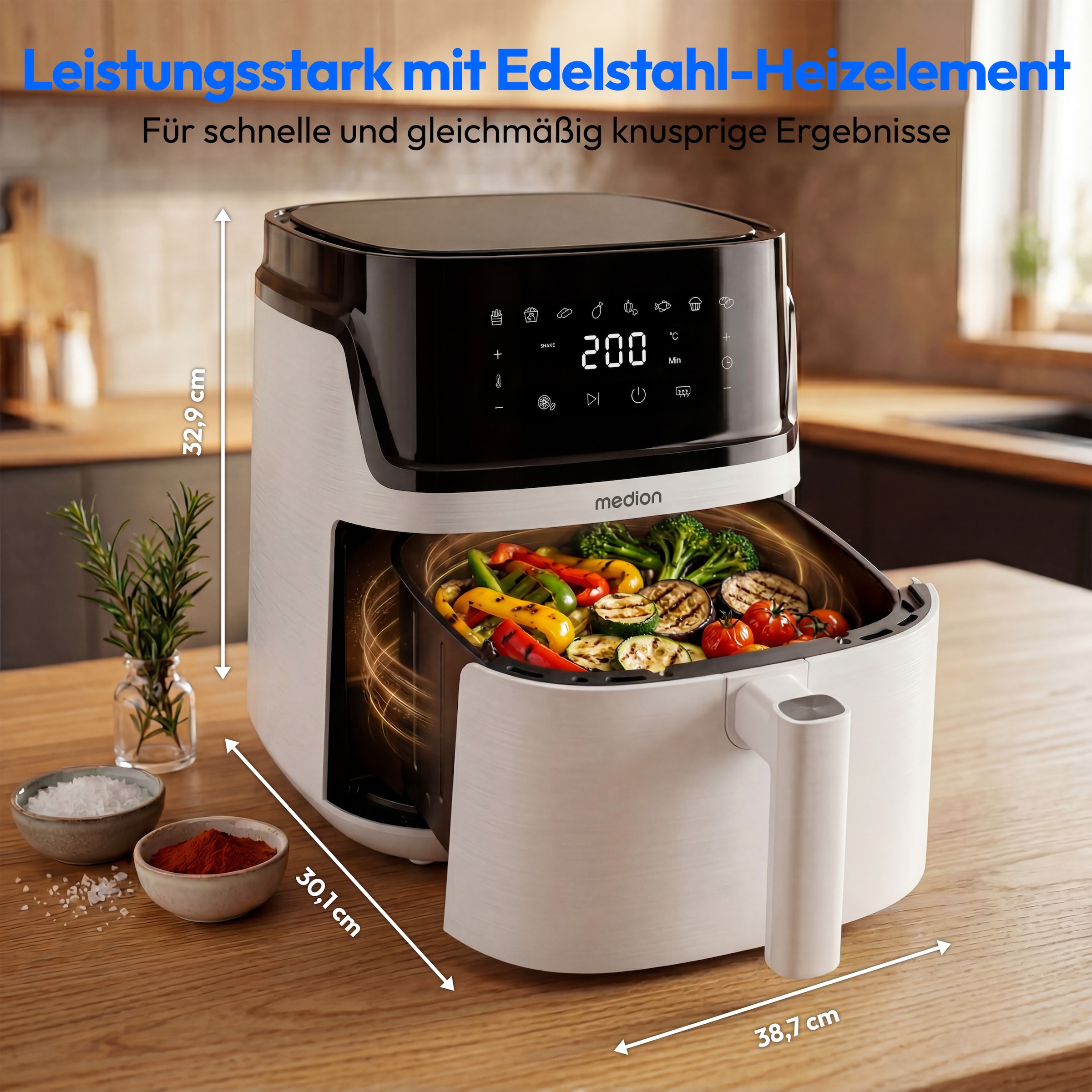 Medion® Heißluftfritteuse »MD 100056« 1650 W Großes 7,2 L Fassungsvermögen,PFAS‑frei