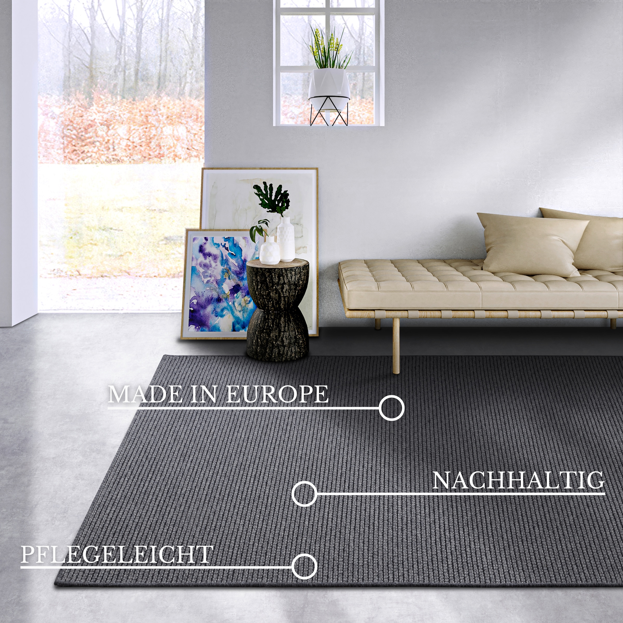 Villeroy & Boch Wollteppich »Charles«, rechteckig, 5 mm Höhe, Schurwolle, Wolle, Natur, Wohnzimmer, Schlafzimmer, Boho, Skandi