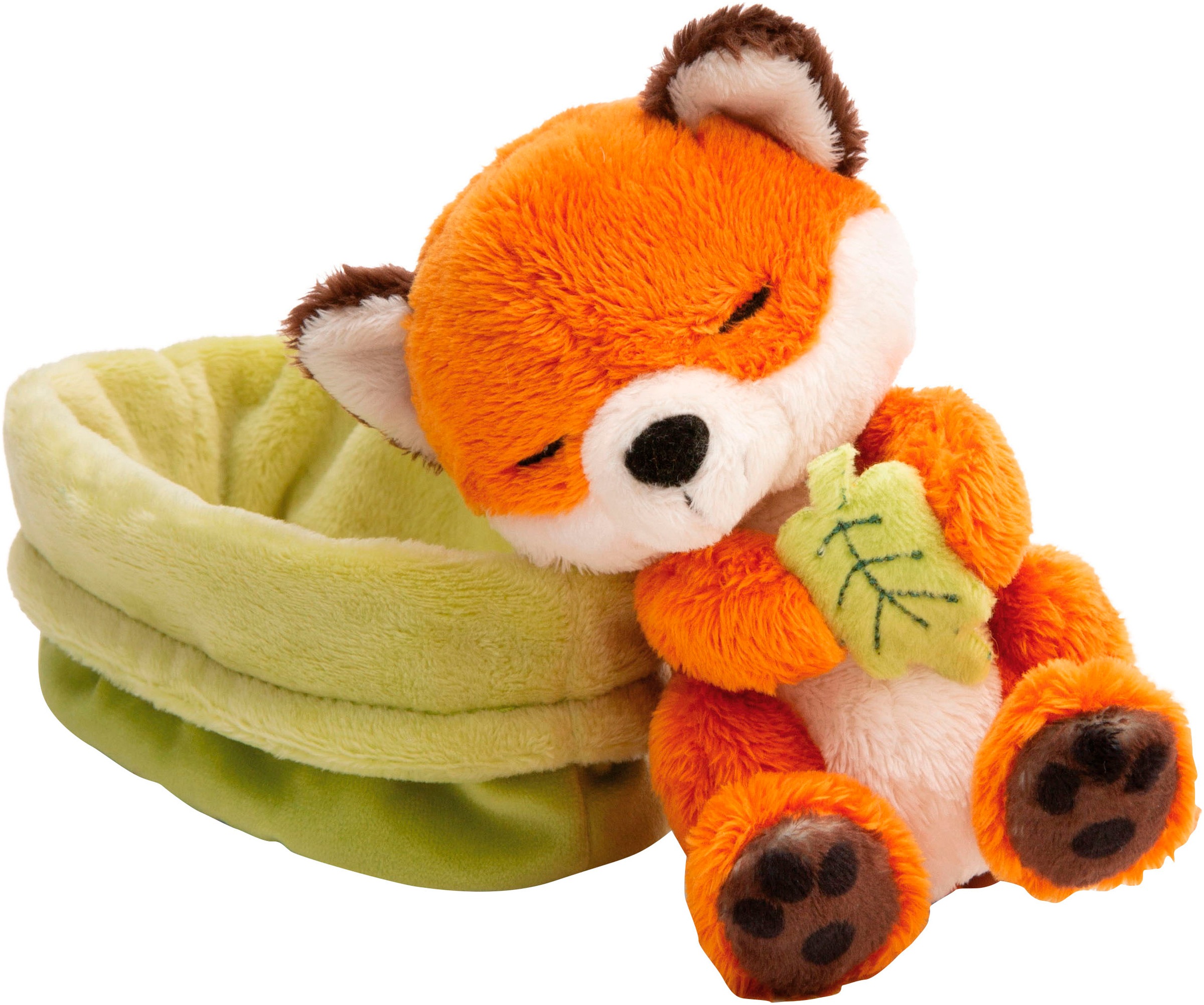Nici Kuscheltier »Sleeping Pets GREEN, Fuchs mit Blatt 12 cm schlafend im Körbchen grün«