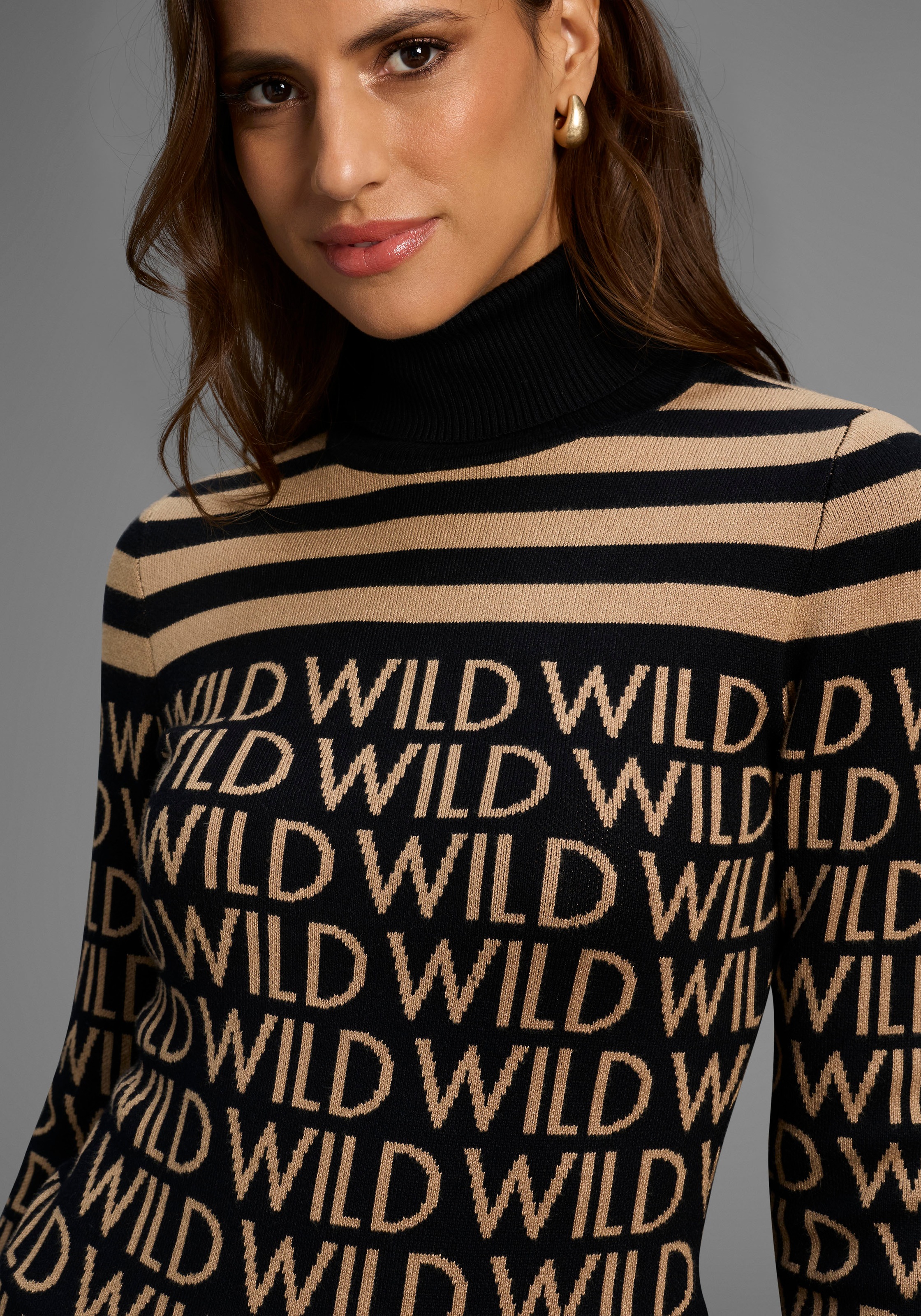 Thumbnail - Melrose Rollkragenpullover, mit Streifen und Wording