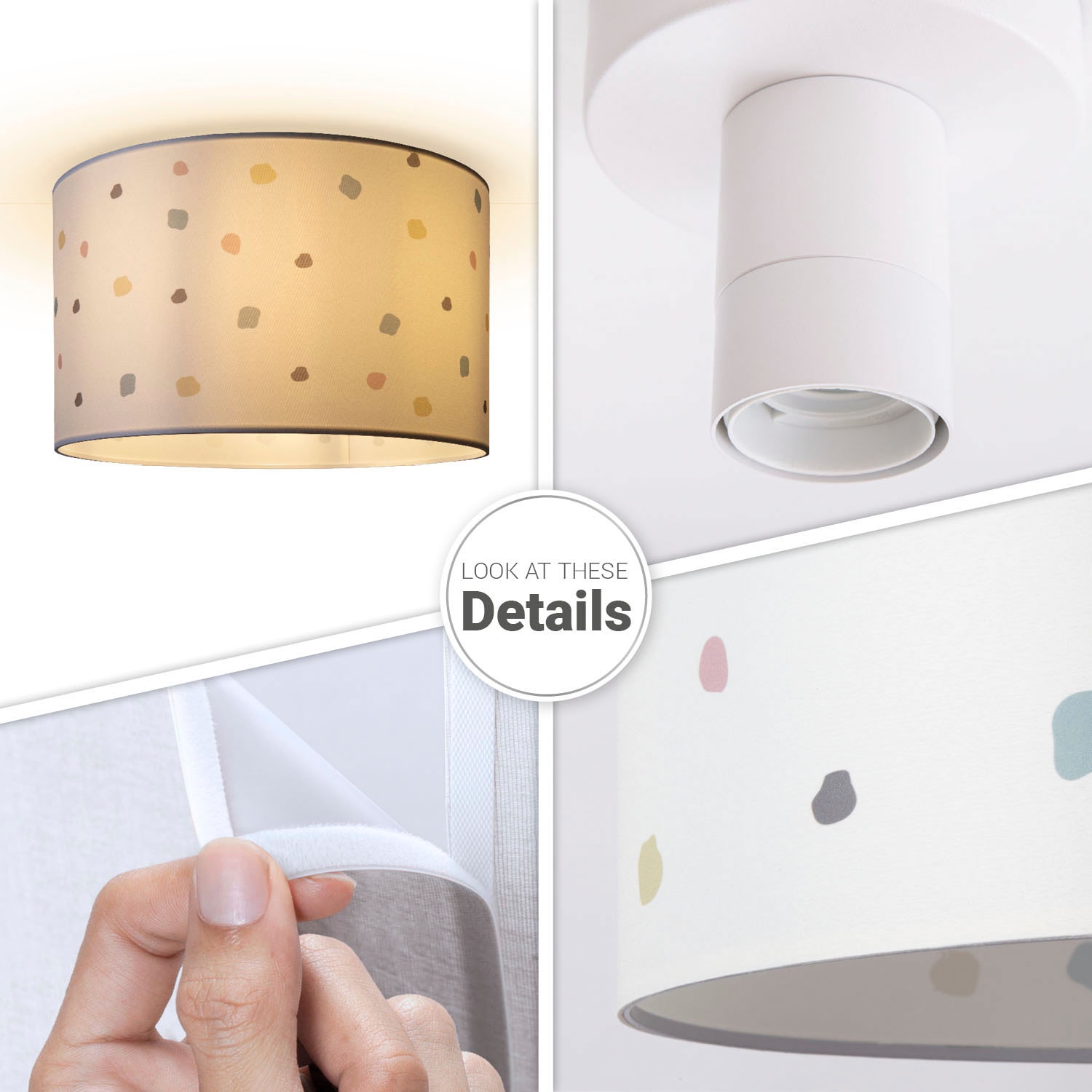 Paco Home Deckenleuchte »Hugo Dots«, Leuchtmittel E27 | ohne Leuchtmittel, Deckenleuchte Stofflampe Wohnzimmer Lampenschirm Punkte Retro Bunt