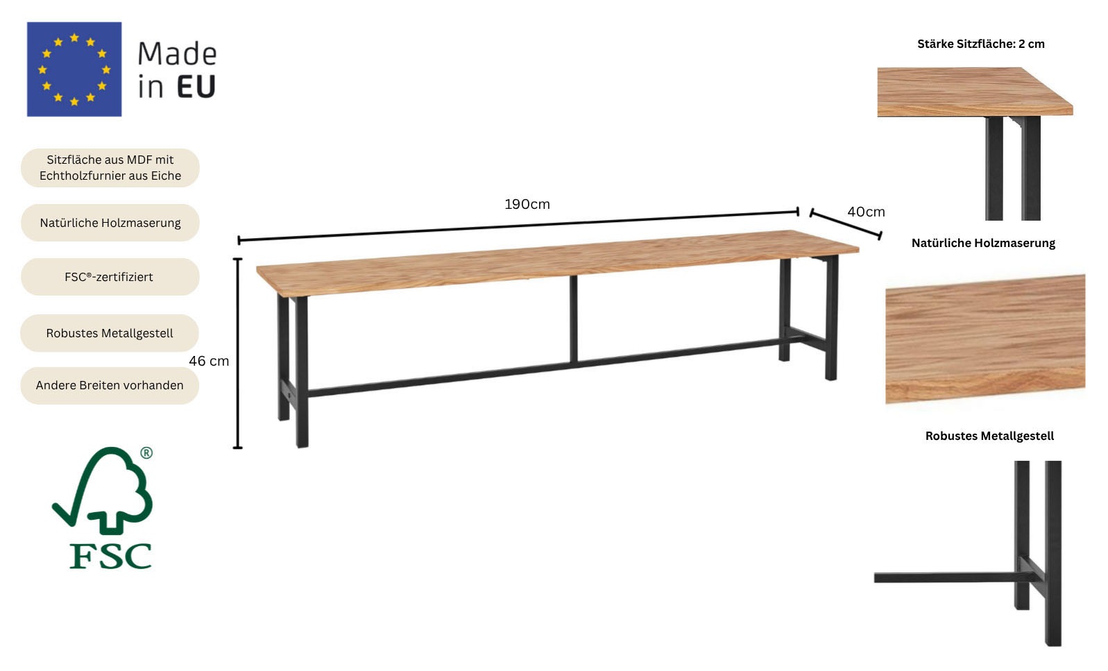 Thumbnail - Home affaire Essbank "Sare" Mit Echtholzfurnier aus Eiche