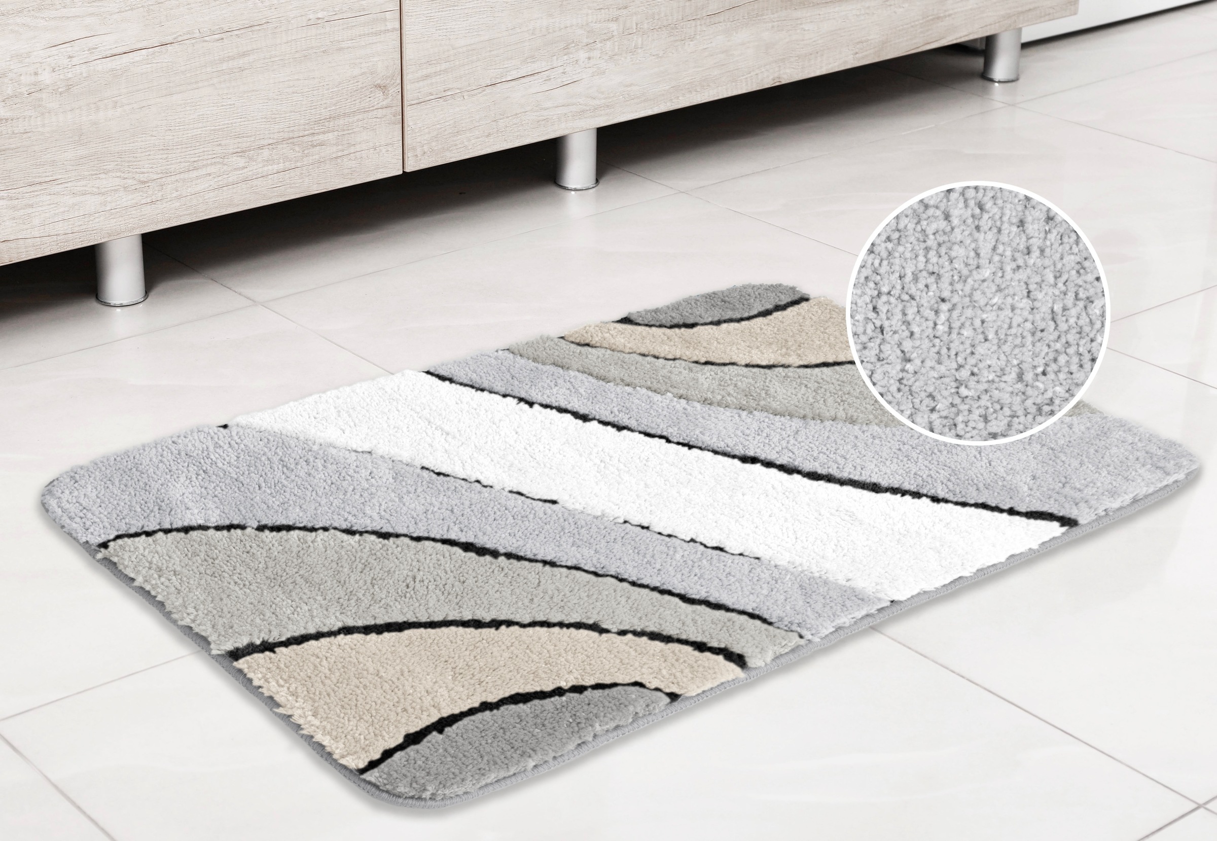 my home Badematte »Josie, Badvorleger, Badezimmer Teppich«, rutschhemmend beschichtet, fußbodenheizungsgeeignet-schnell trocknend-strapazierfähig, Badteppich, Badematten, rechteckig, rund & als 3-tlg. Set erhältlich