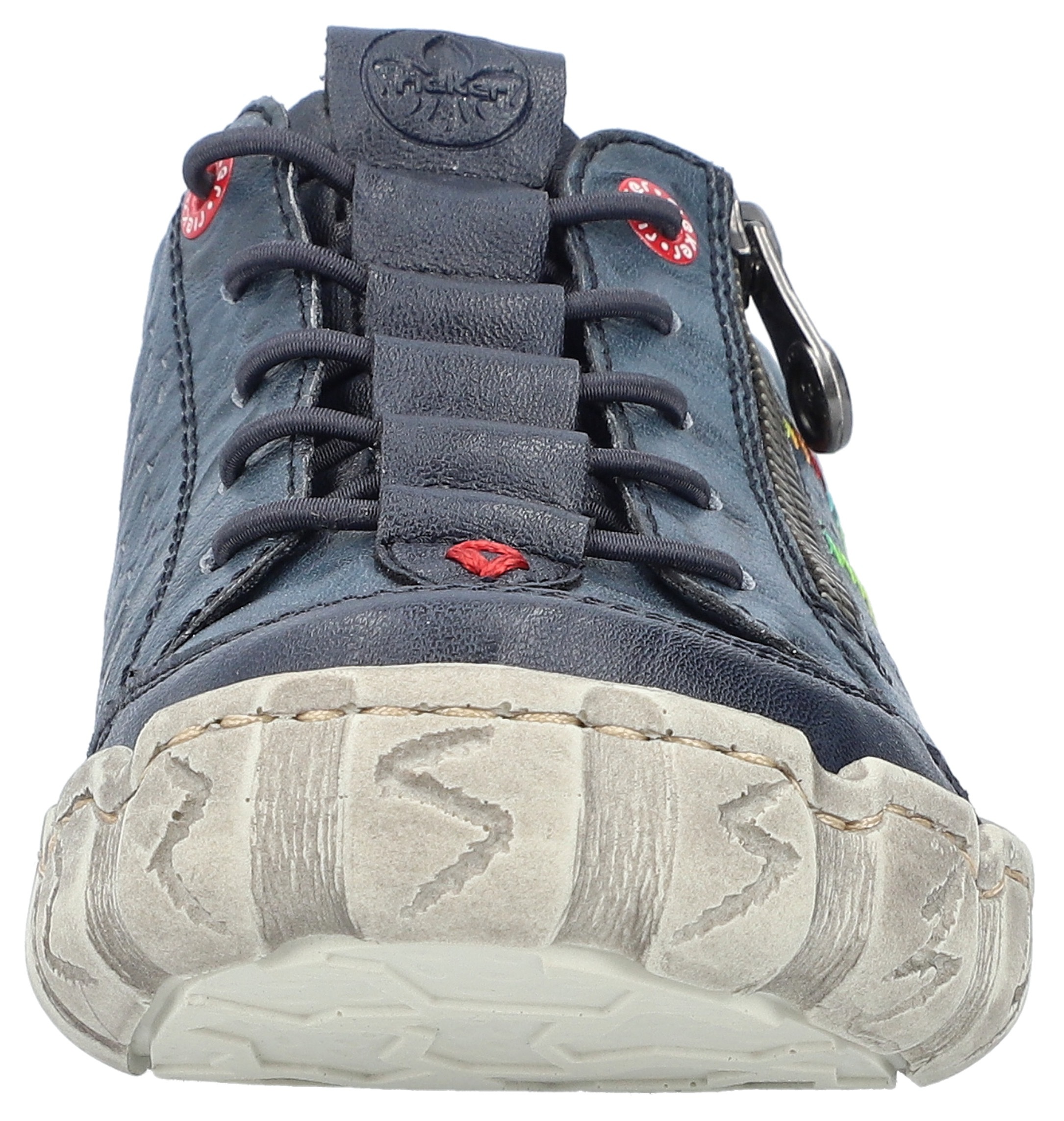 Sneaker RIEKER, Damen, Gr. 39, blau (dunkelblau, rot), Leder, Lederimitat, Schuhe Sneaker, Freizeitschuh, Halbschuh, Schlupfschuh, mit bunter Ziernaht, Topseller 3