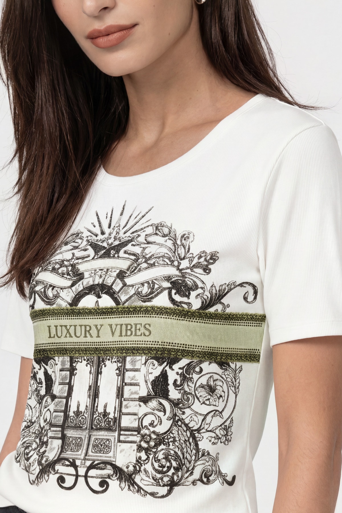 Monari T-Shirt »Shirt Druck + Schmuck« Regular fit mit Strassdetails