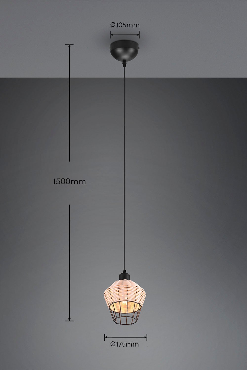 REALITY Leuchten Pendelleuchte »Borka«, 1 flammig, Leuchtmittel E27 | ohne Leuchtmittel, Boho Hängelampe aus Rattan 1-flammig exkl E27 max 40W höhenverstellbar