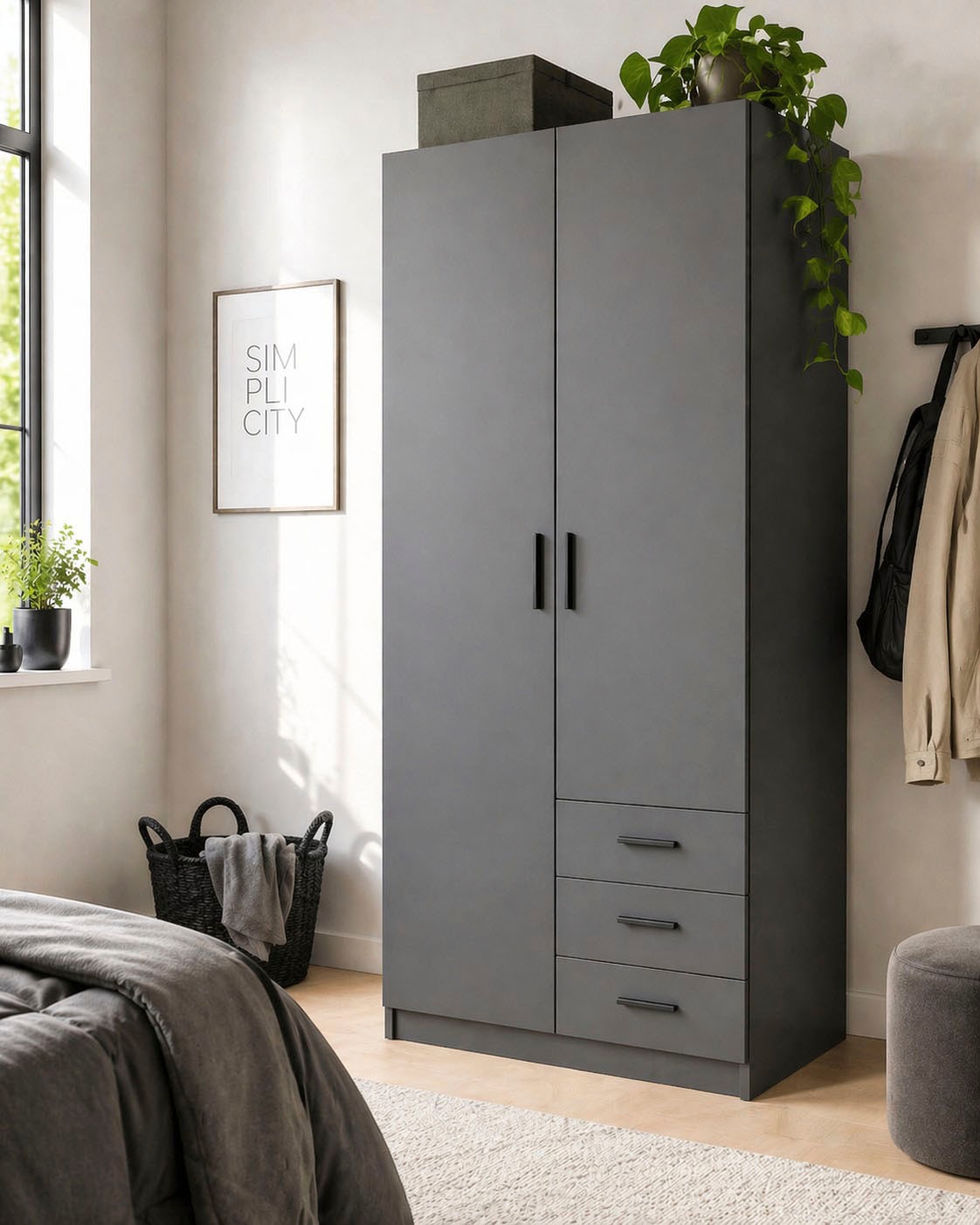 Home affaire Kleiderschrank "Sprint, viel Stauraum, robuste Qualität, 3 Breiten 98, 147, 195 cm" Breite 98,5/147 oder 195,5 cm, je mit Einlegeböden und Kleiderstange
