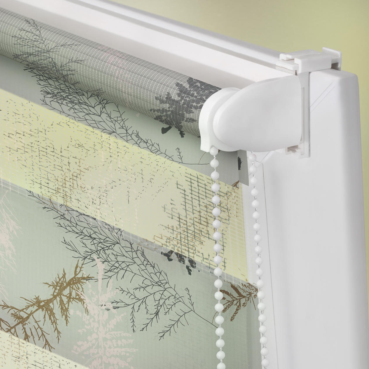 Thumbnail - LICHTBLICK ORIGINAL Doppelrollo "Duo Rollo Klemmfix, ohne Bohren, blickdicht, Fir Branches - Blau" halbtransparent freih...