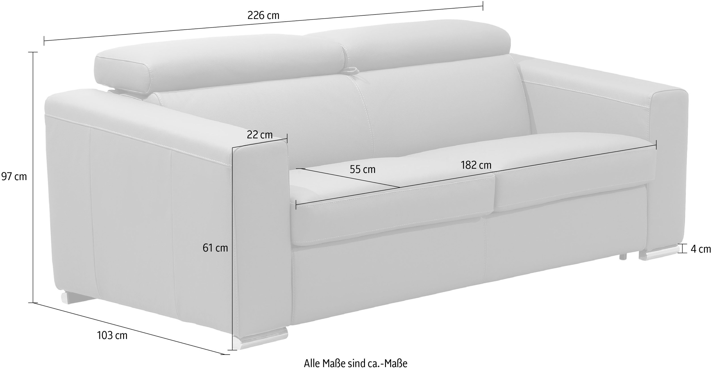 Egoitaliano Schlafsofa »Cabiria, Design und super Sitz- und Liegekomfort«, Sofa inkl. Schlaffunktion, Kopfteile verstellbar, mit Metallfüßen