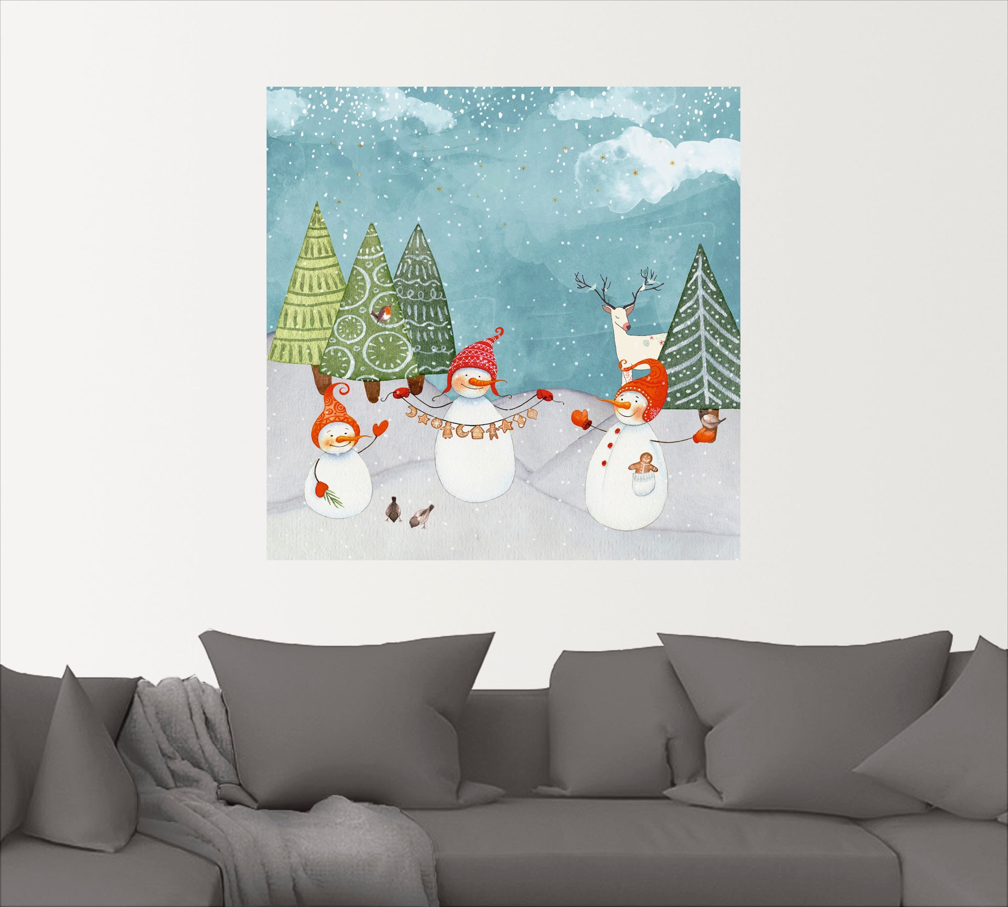 Artland Leinwandbild »Schneemänner und Tierfreunde«, Weihnachten, (1 St.), auf Keilrahmen gespannt