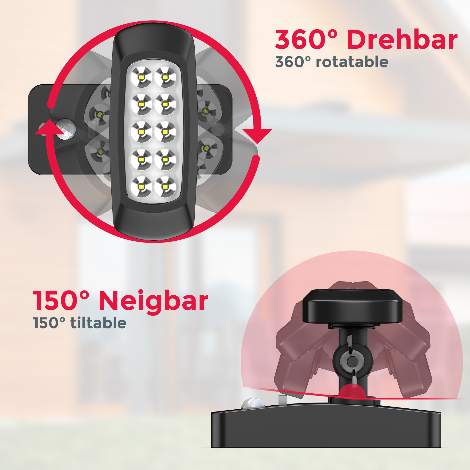 B.K.Licht LED | flammig-flammig, Außenleuchte mit IP44, PIR schwarz Solar Außen-Wandleuchte, BAUR Bewegungssensor, 1