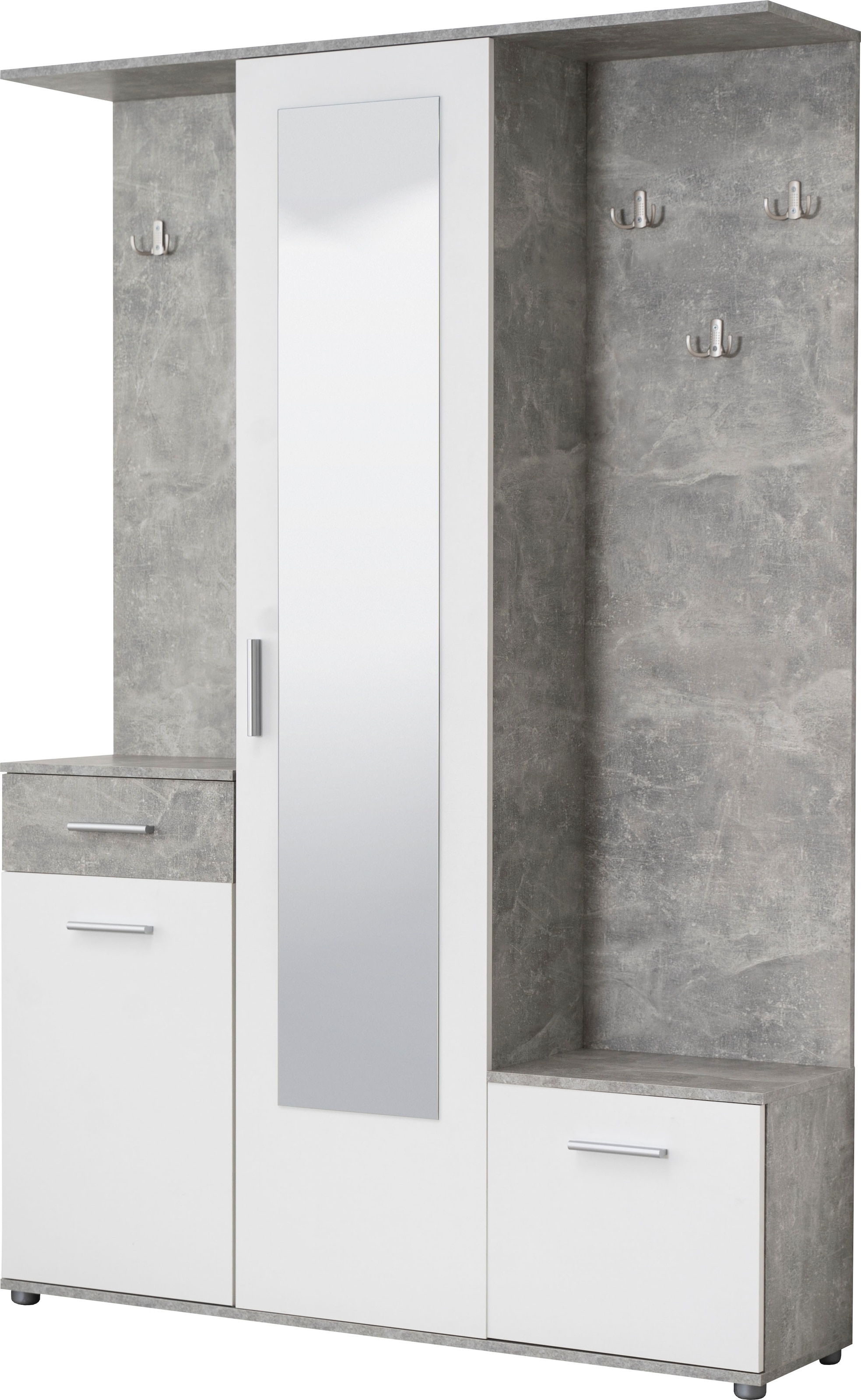 INOSIGN Kompaktgarderobe »Martin Flurgarderobe, Dielenschrank, Flurmöbel, Breite 134 cm«, Schuhschrank, mit Spiegel, in modernen Farben, mit 10 Haken