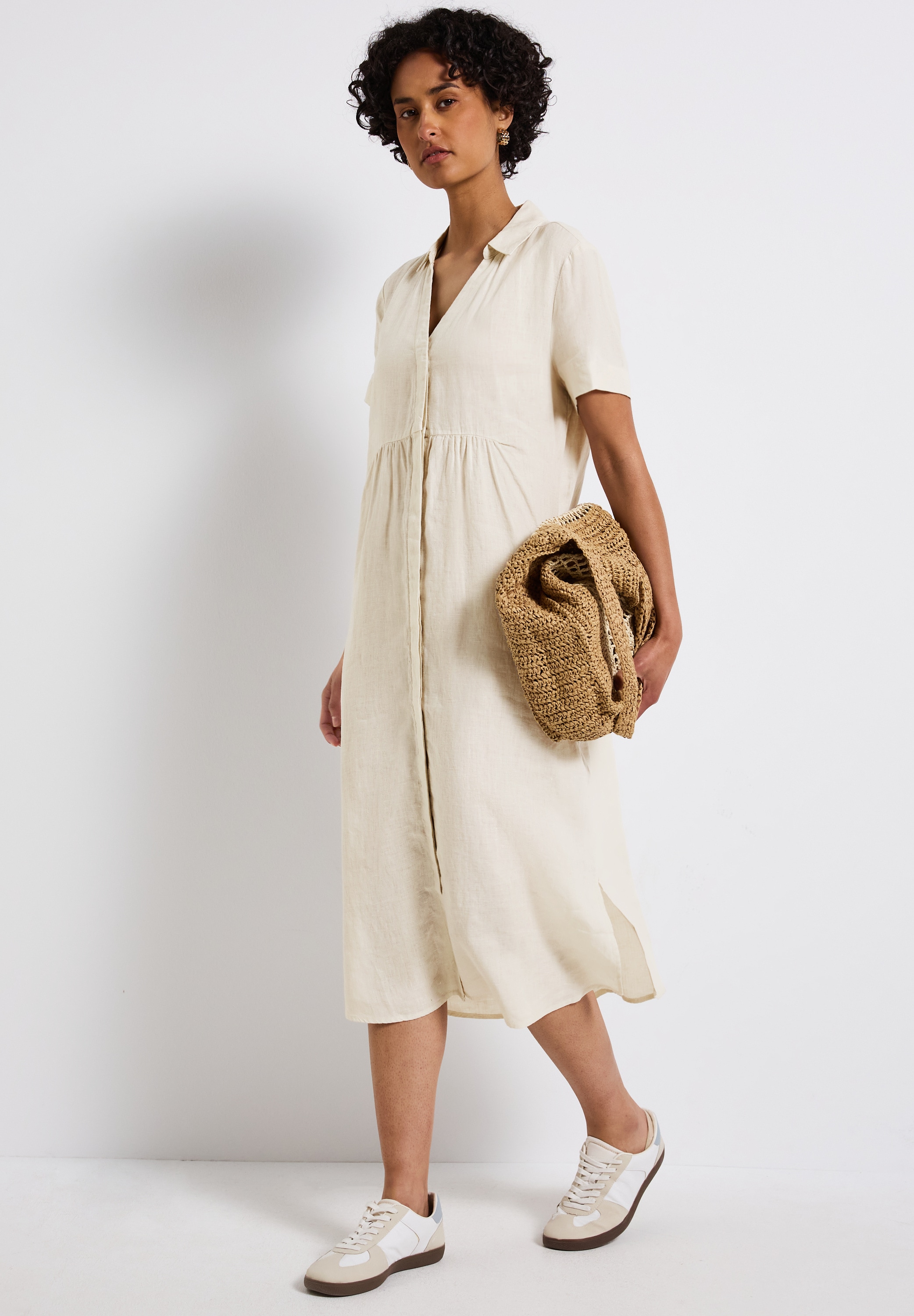 STREET ONE Midikleid, aus Leinen und kurzarm günstig online kaufen