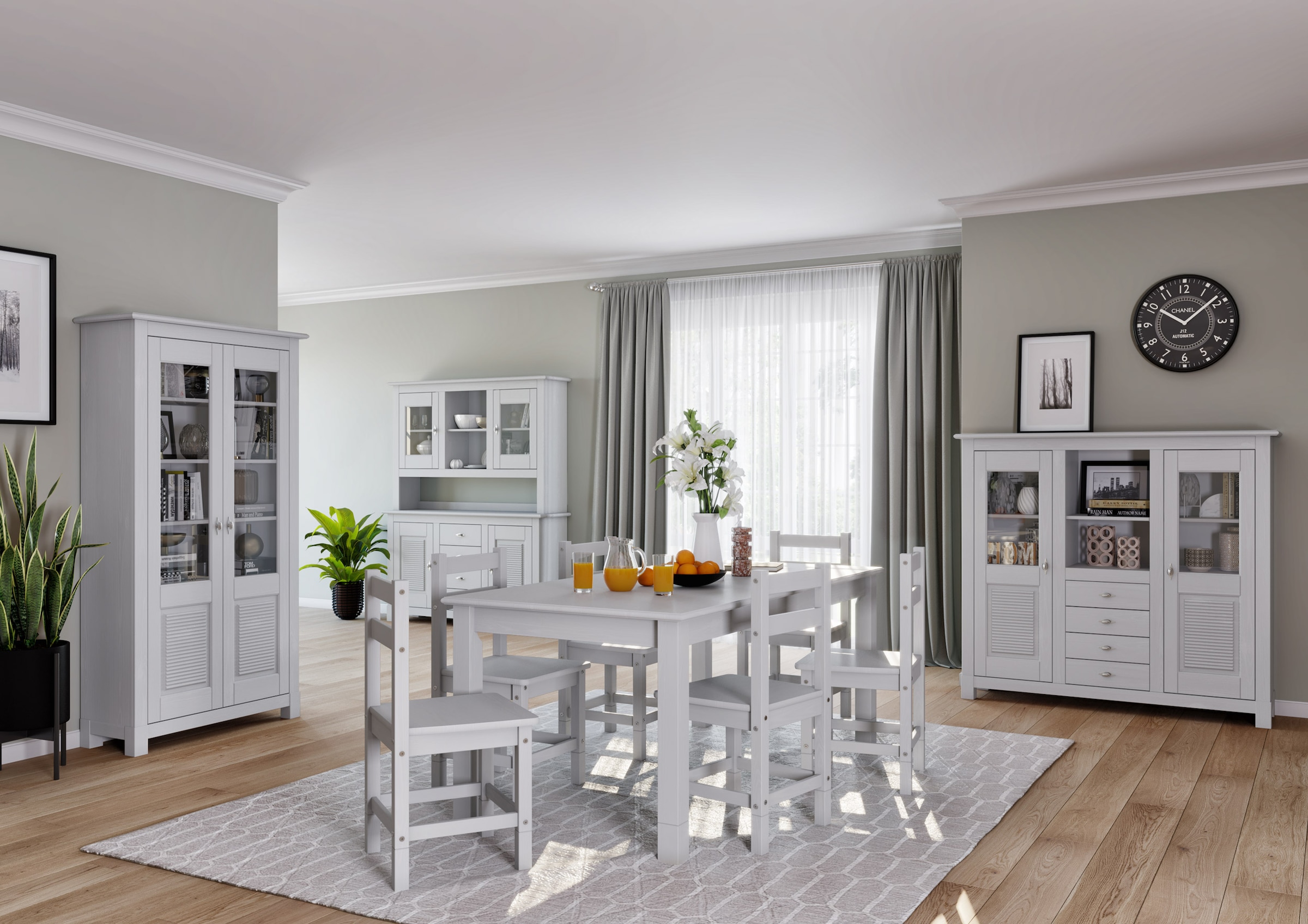 OTTO home Buffet "Rauna" Highboard, massive Kiefer, Türen mit Glaseinsätzen günstig online kaufen